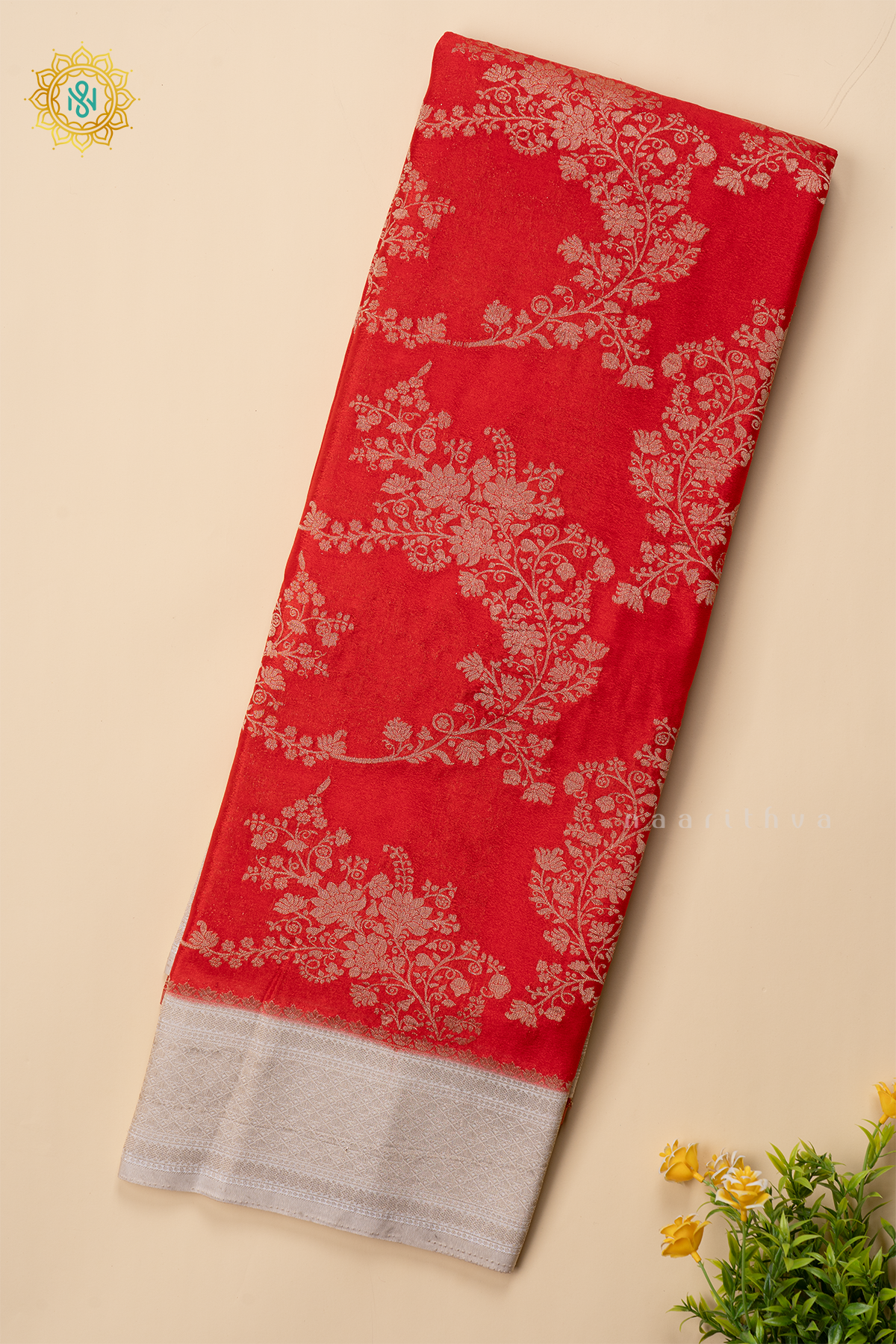 RED WITH WHITE - SEMI CREPE GEORGETTE