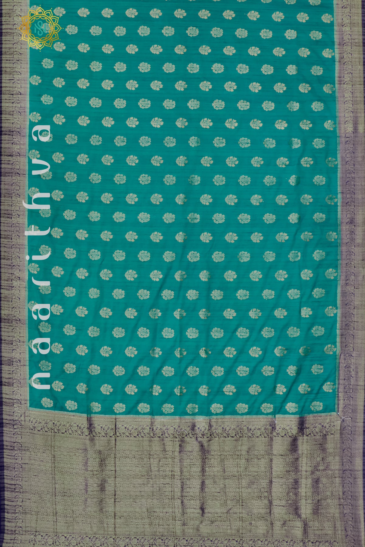 CYAN GREEN WITH NAVY BLUE - SEMI CREPE GEORGETTE