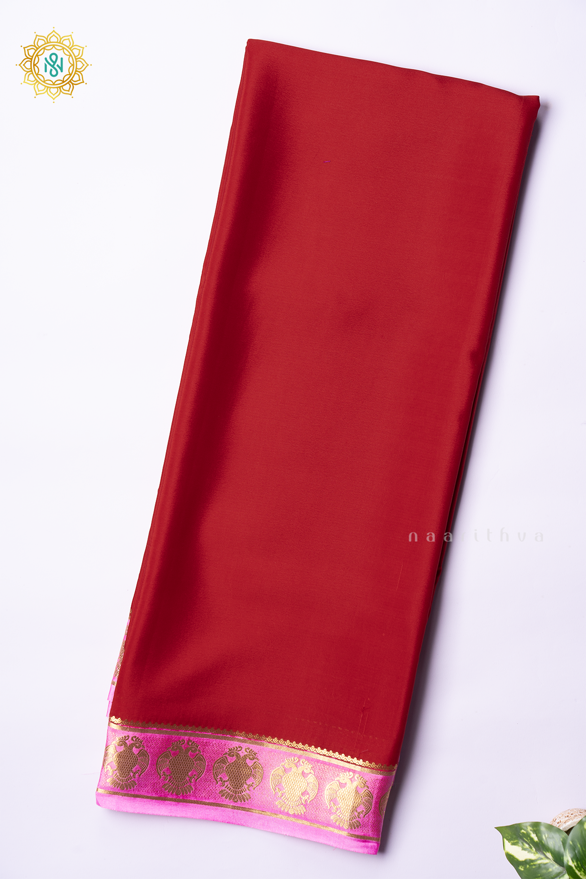 RED WITH LIGHT PINK - PURE MYSORE CREPE SILK