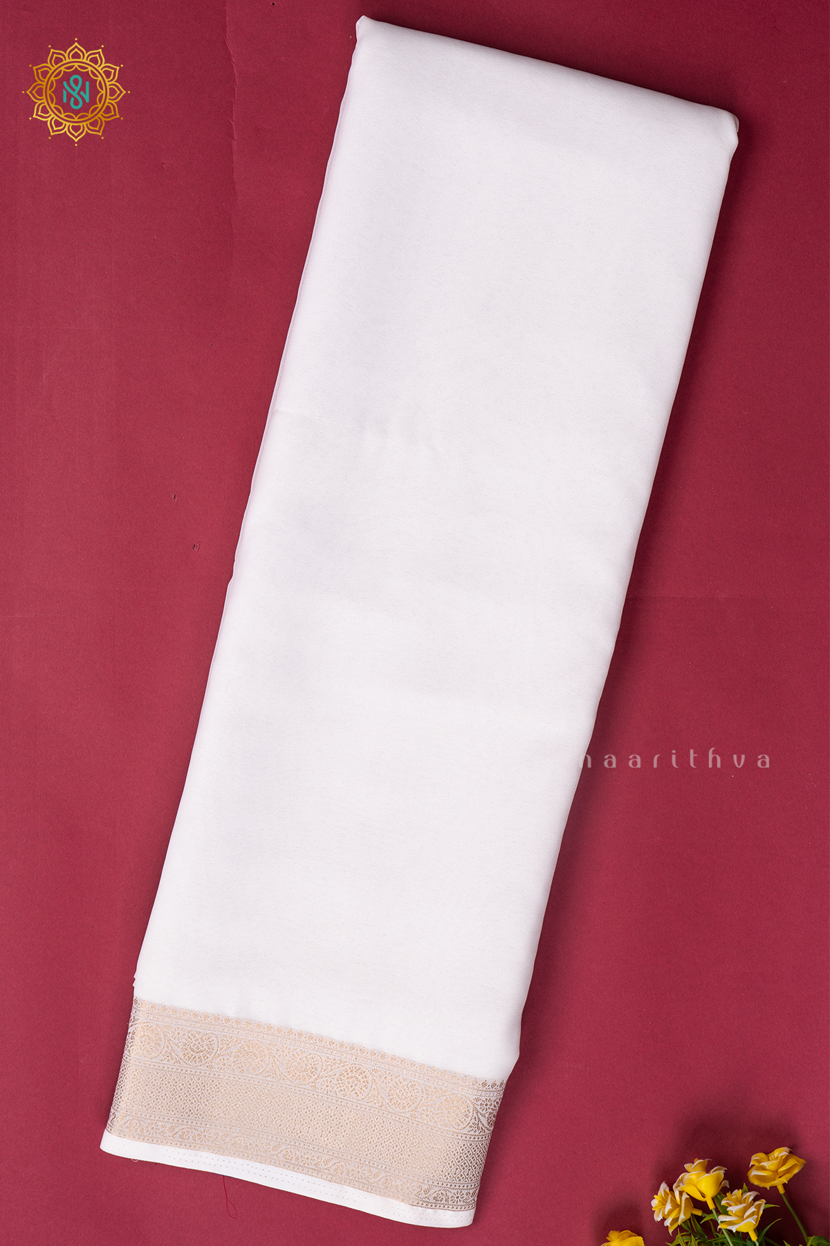 WHITE WITH PINKISH RED - SEMI GEORGETTE