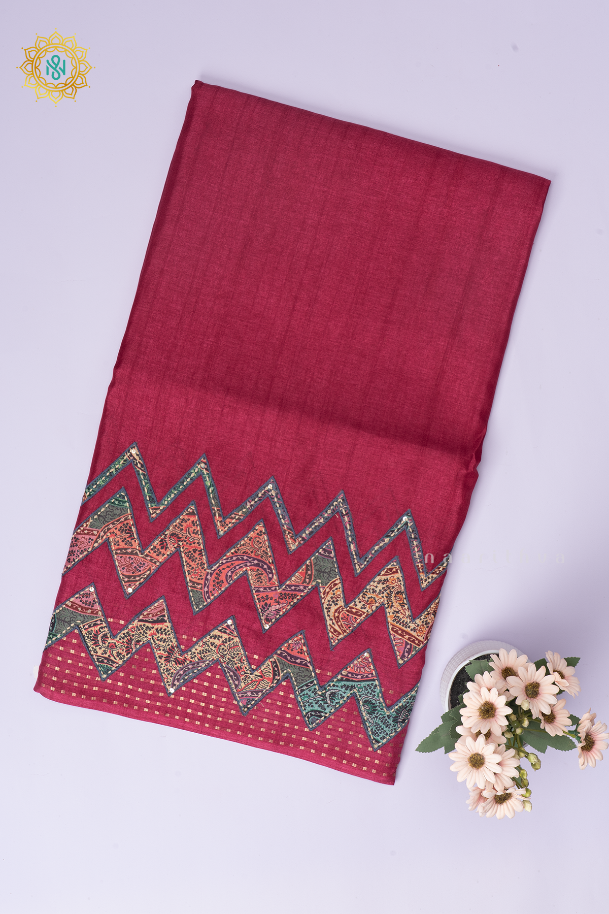 Pink Semi Tussar Silk With Applique & Katha Work Saree