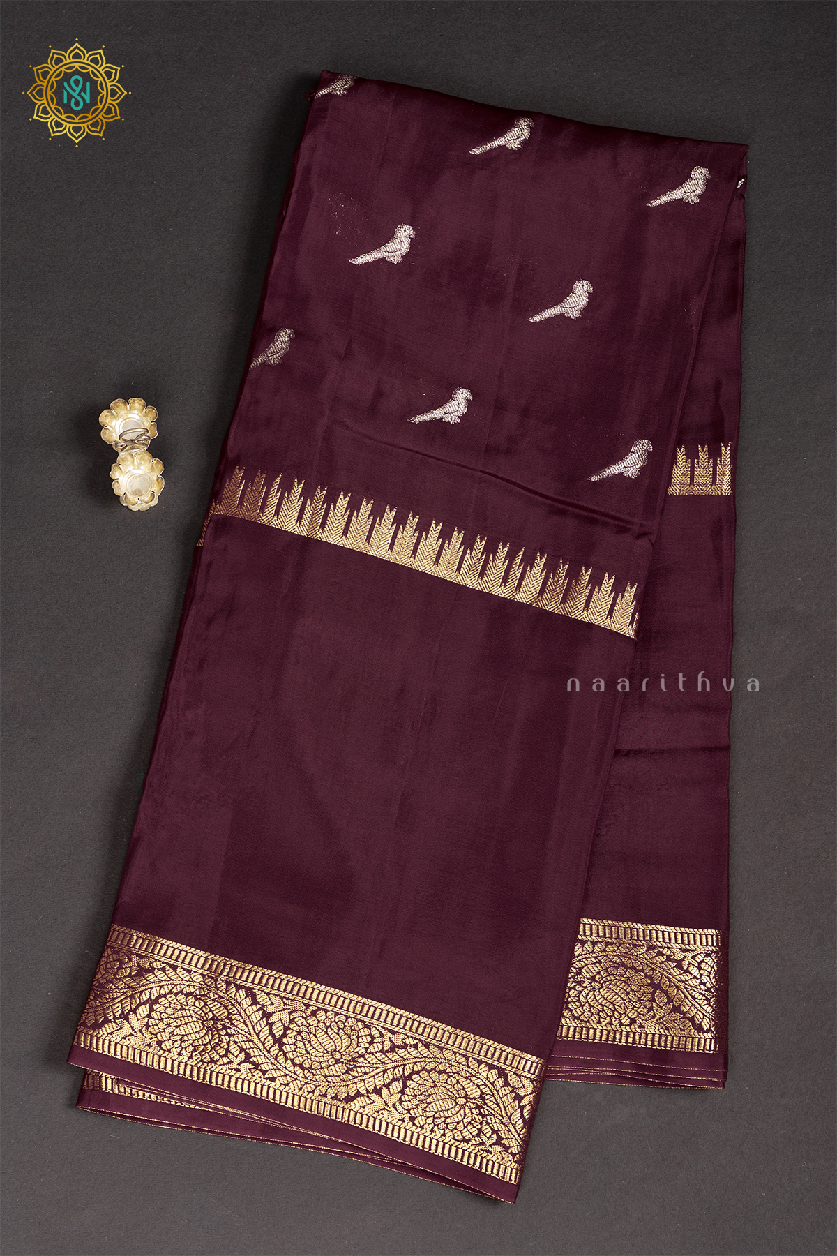MAROON WITH LEMON YELLOW - SEMI CREPE SILK