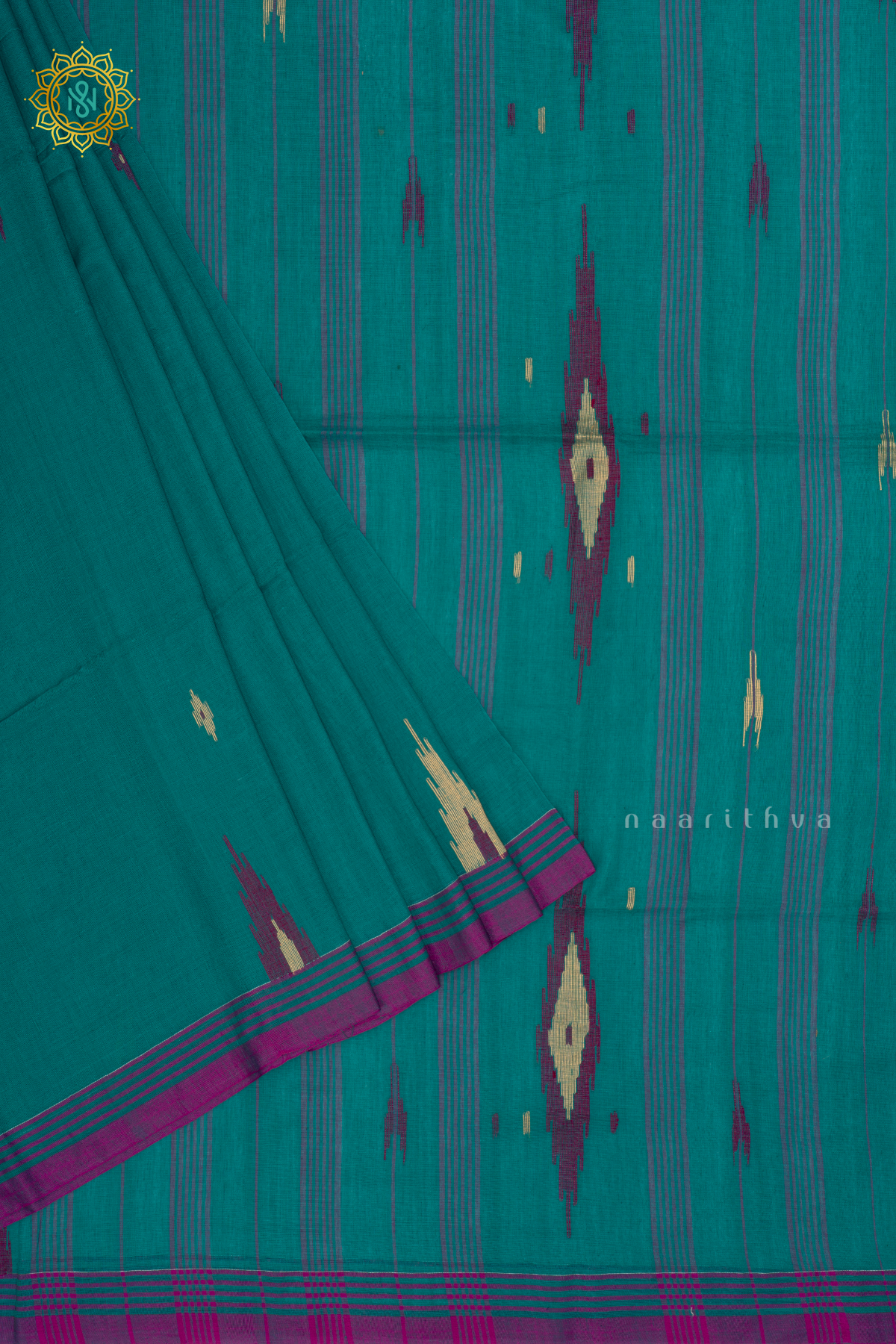 CYAN BLUE - MUL COTTON SAREE ALLOVER THREAD WOVEN BUTTAS AND CONTRAST BORDER