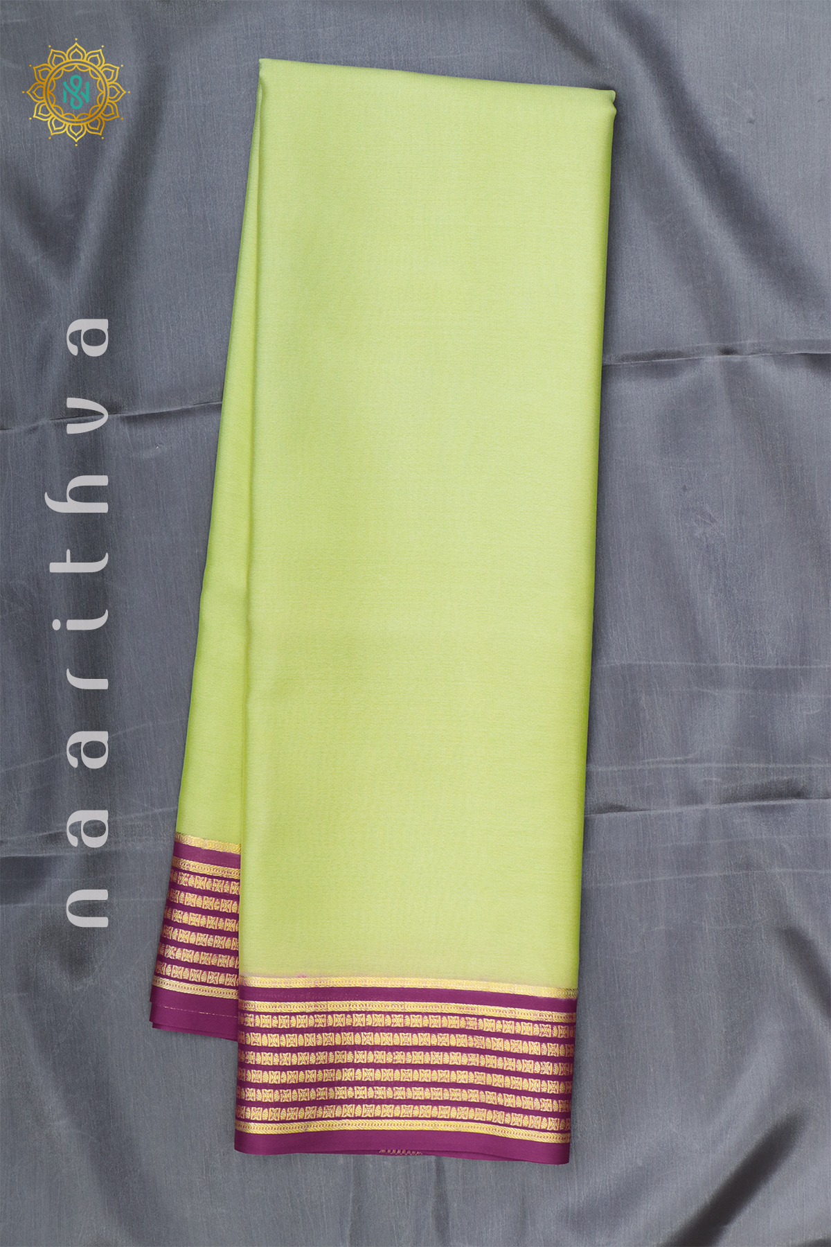 PISTA GREEN WITH MAGENTA - PURE MYSORE CREPE SILK