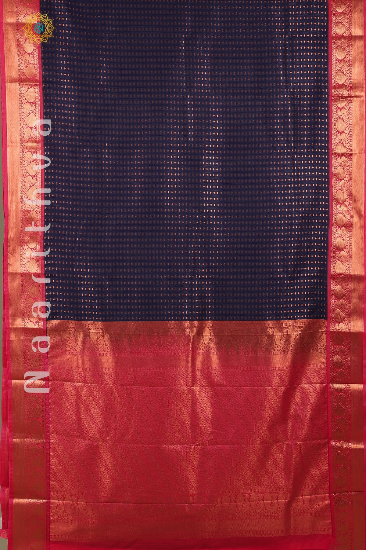 NAVY BLUE WITH PINK - SEMI KANCHI WITH CONTRAST BORDER