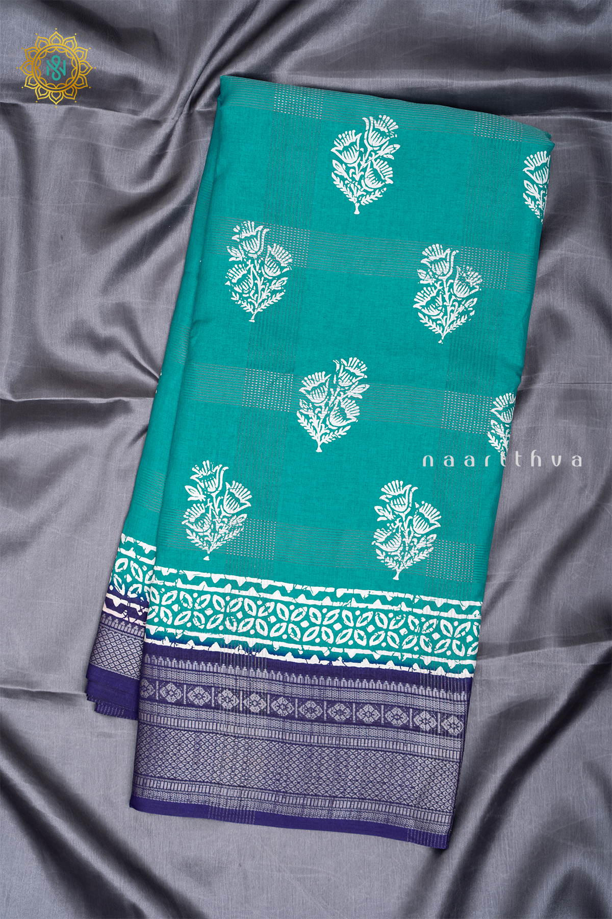 AQUA BLUE WITH NAVY BLUE - DOLA SILK