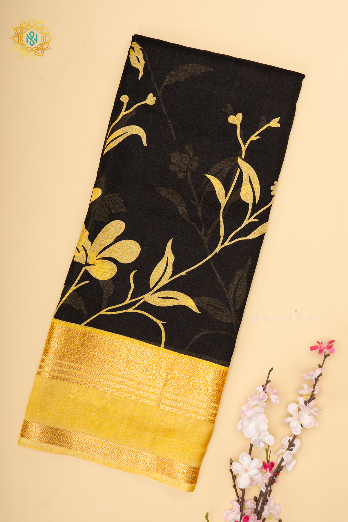 BLACK WITH YELLOW - SEMI GEORGETTE