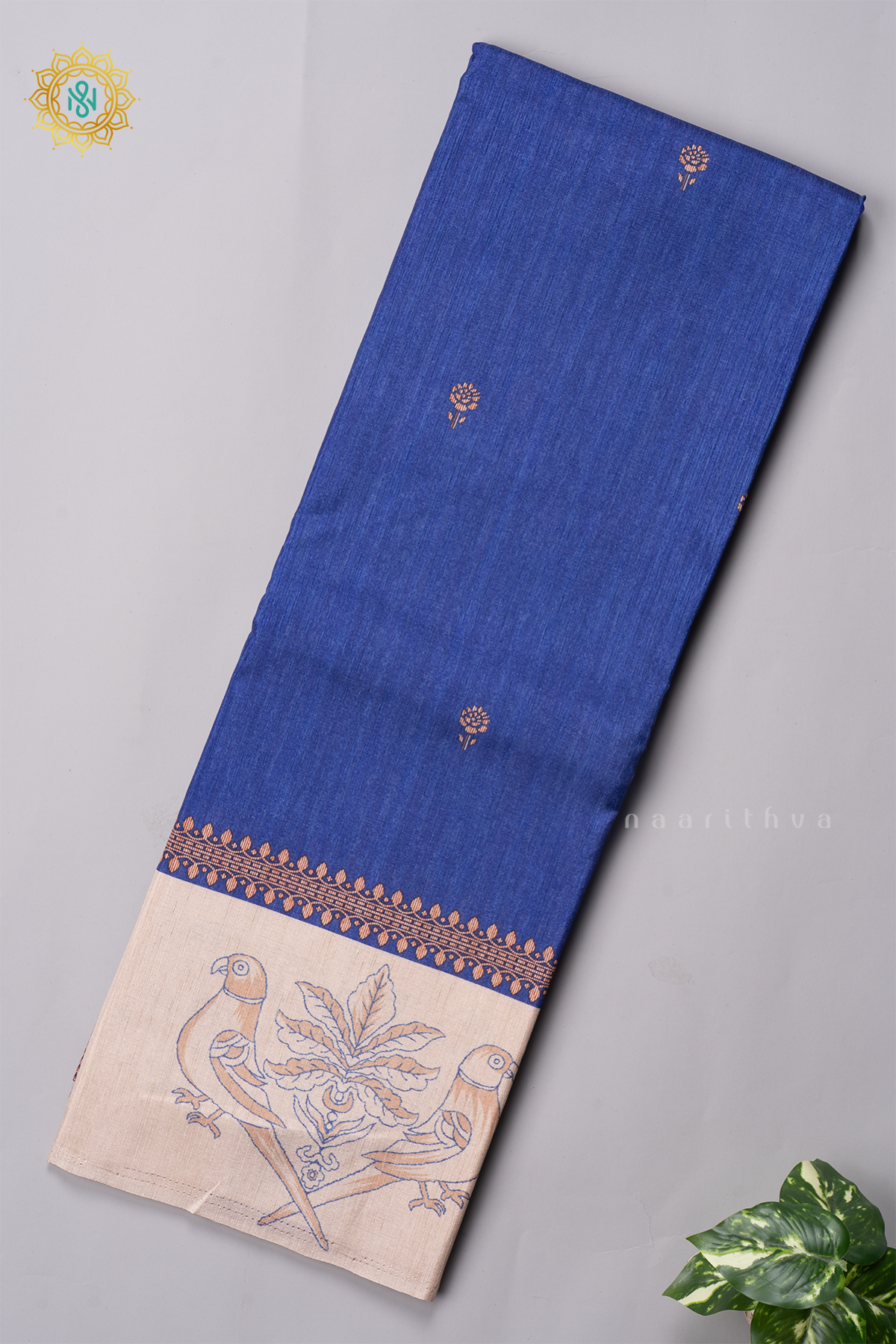 BLUE WITH OFF WHITE - SEMI TUSSAR