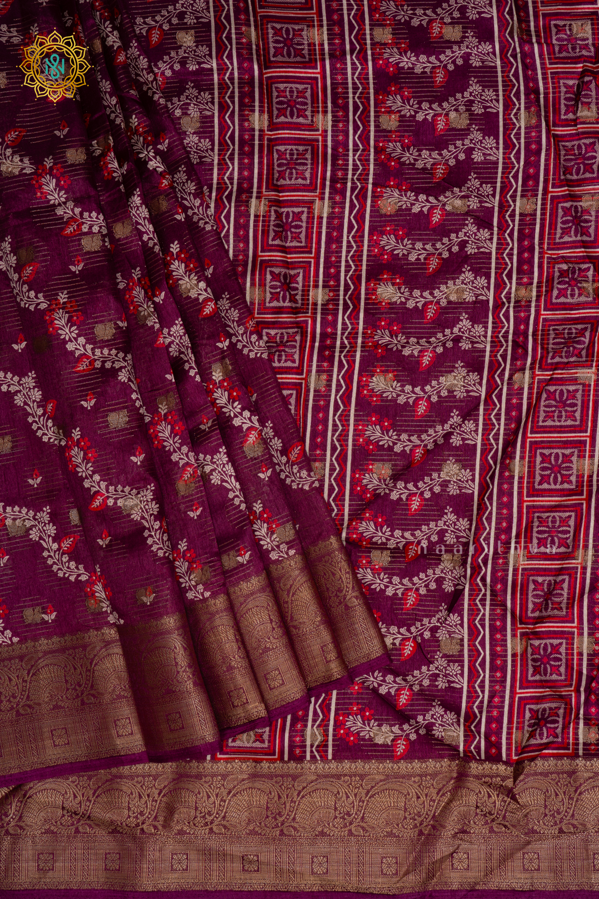 WINE - DOLA SILK SAREE WITH PRINTED BODY AND ZARI BORDER