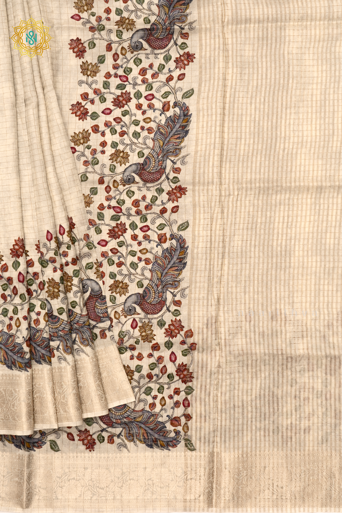 OFF WHITE WITH MAROON - SEMI CREPE SILK