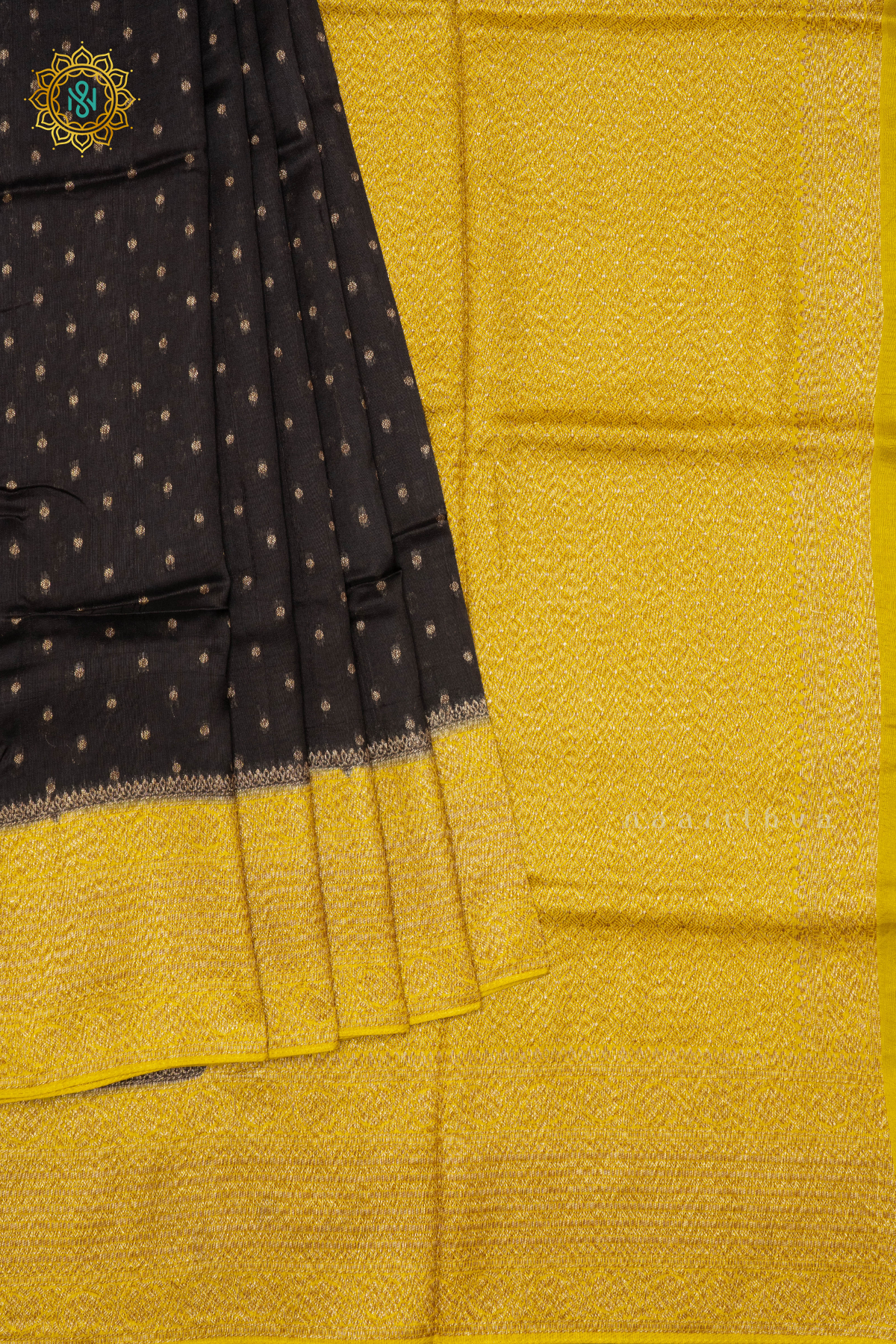 BLACK WITH YELLOW - SEMI BANRASI RAW SILK