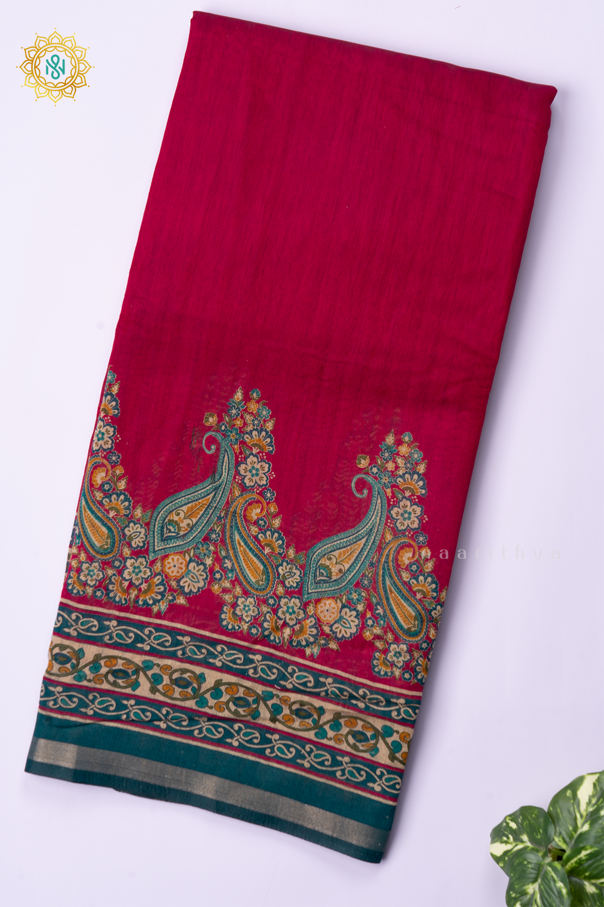 RED WITH PEACOCK BLUE - SOFT COTTON
