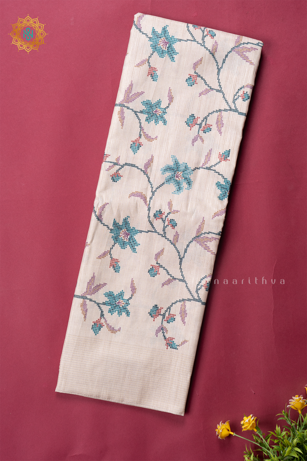 OFF WHITE WITH AQUA BLUE - KOTHA TUSSAR