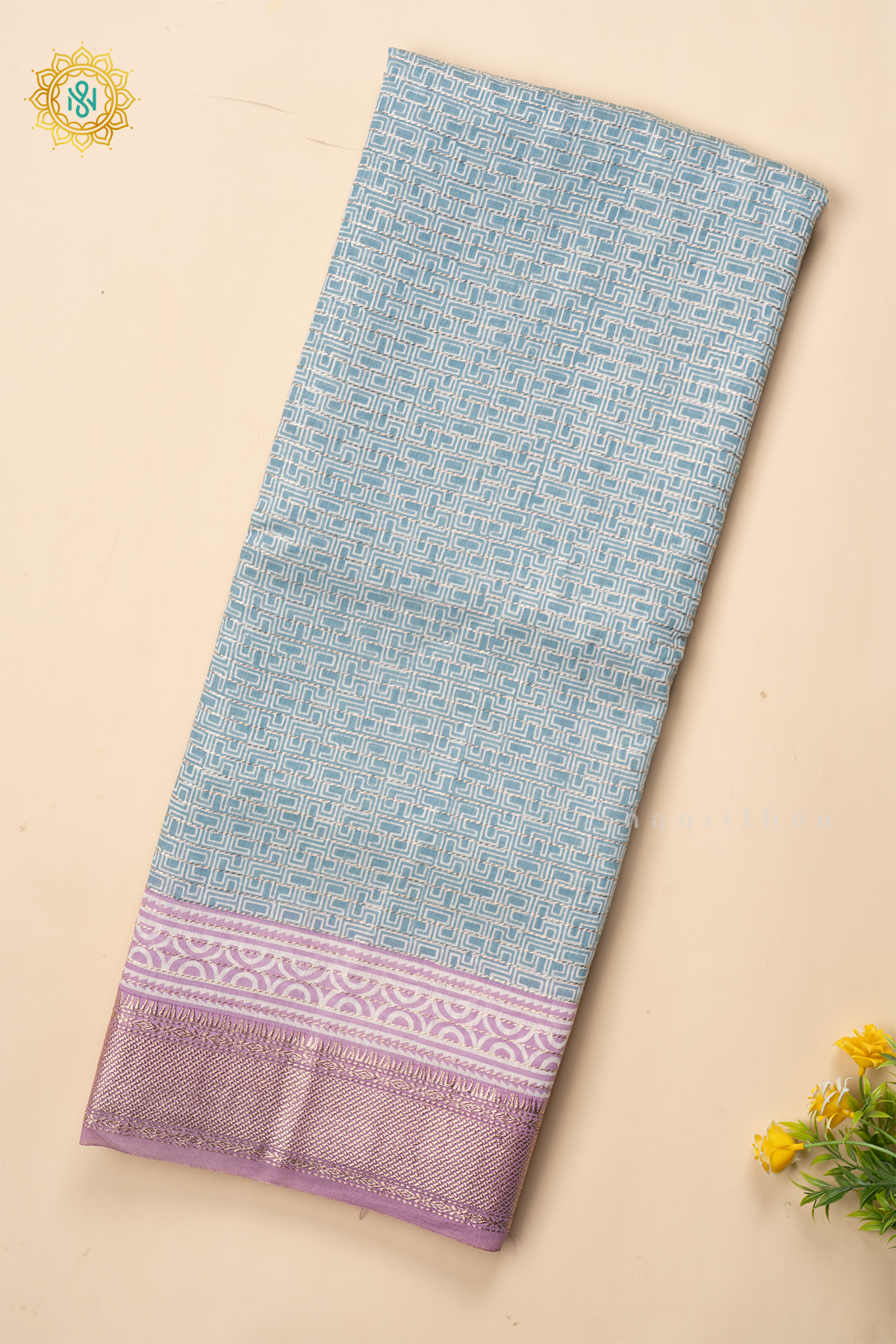 AQUA BLUE WITH LAVENDER - BUTTER CREPE