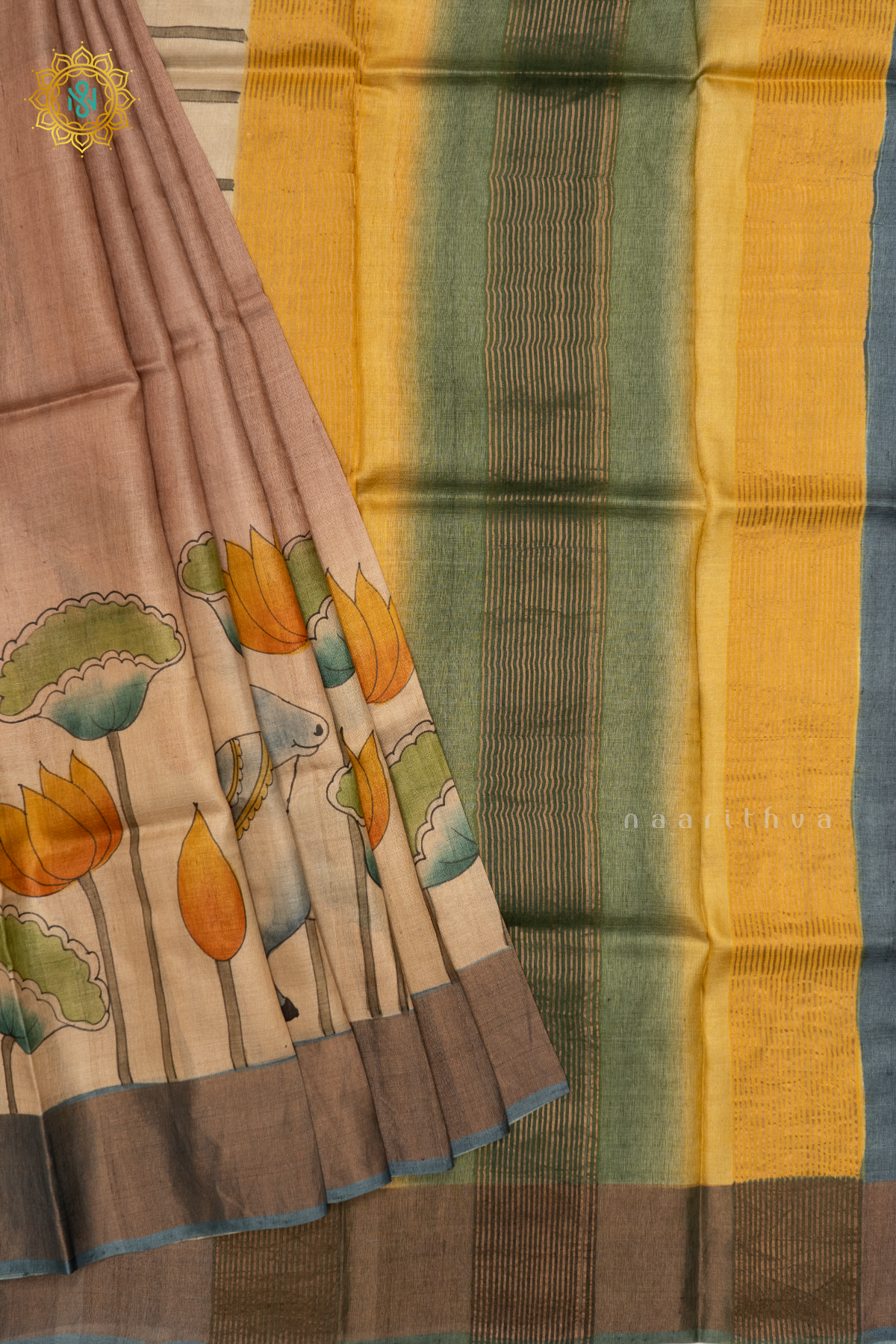 LIGHT BROWN WITH GREY - PURE TUSSAR SILK