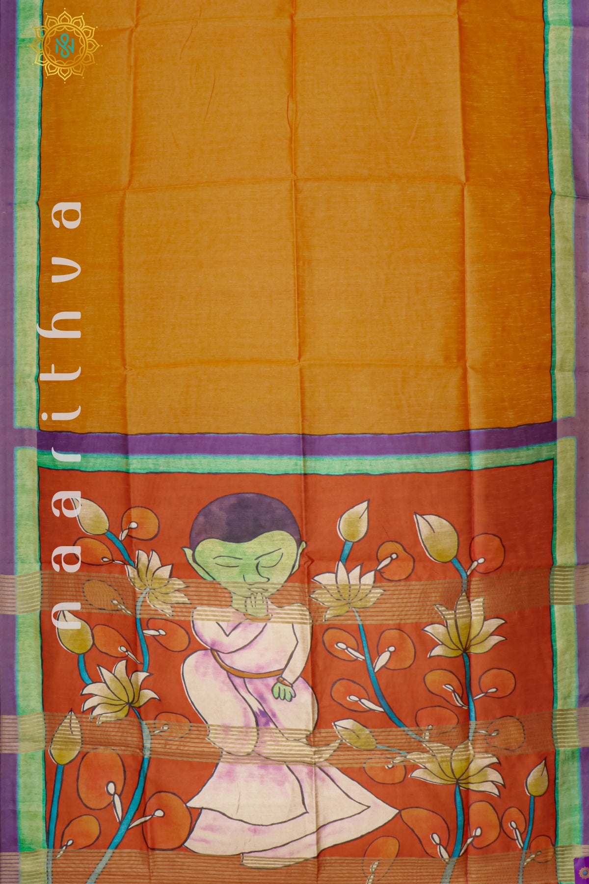 ORANGE WITH PURPLE - SEMI TUSSAR SILK