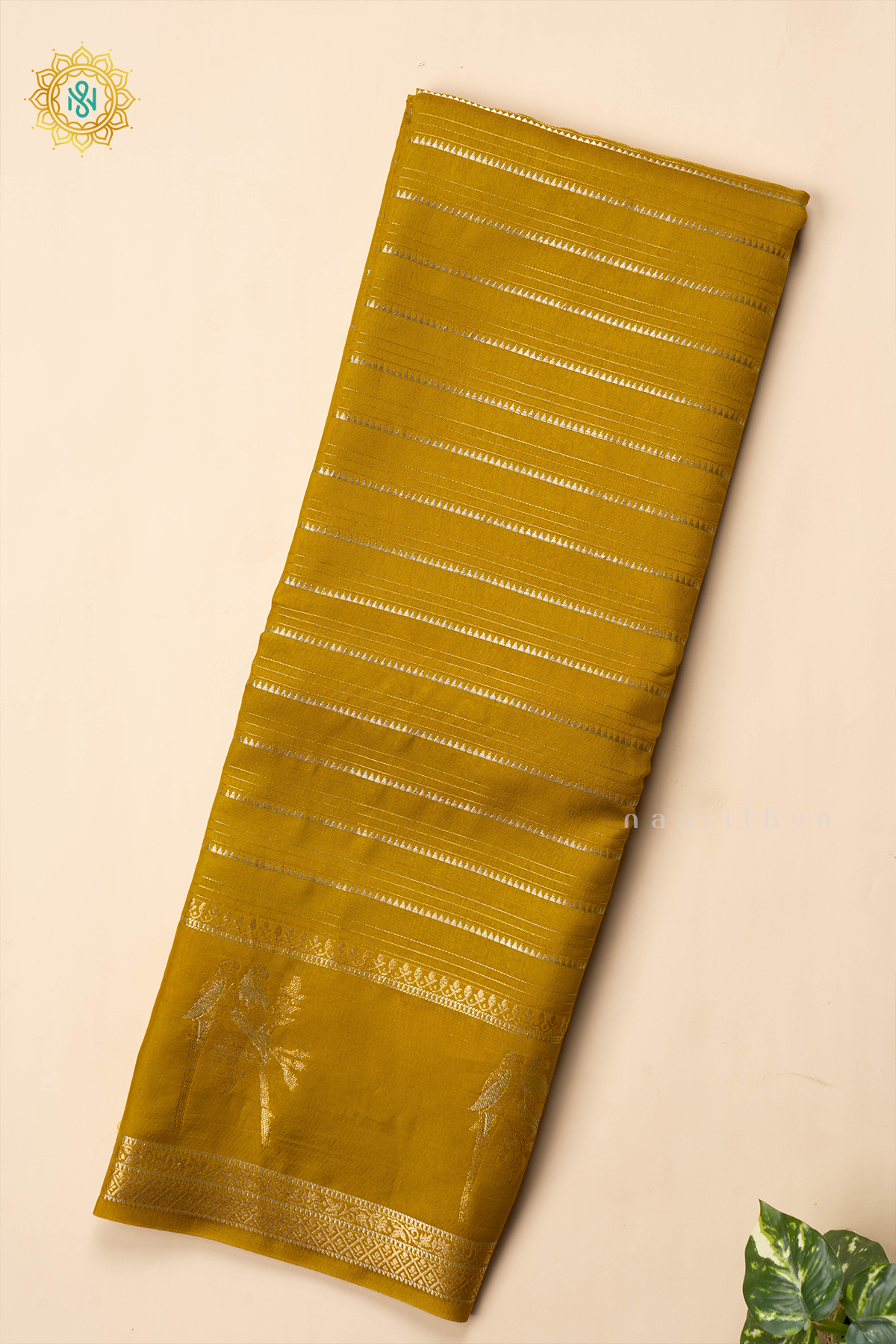 MUSTARD WITH BOTTLE GREEN - SEMI CREPE SILK