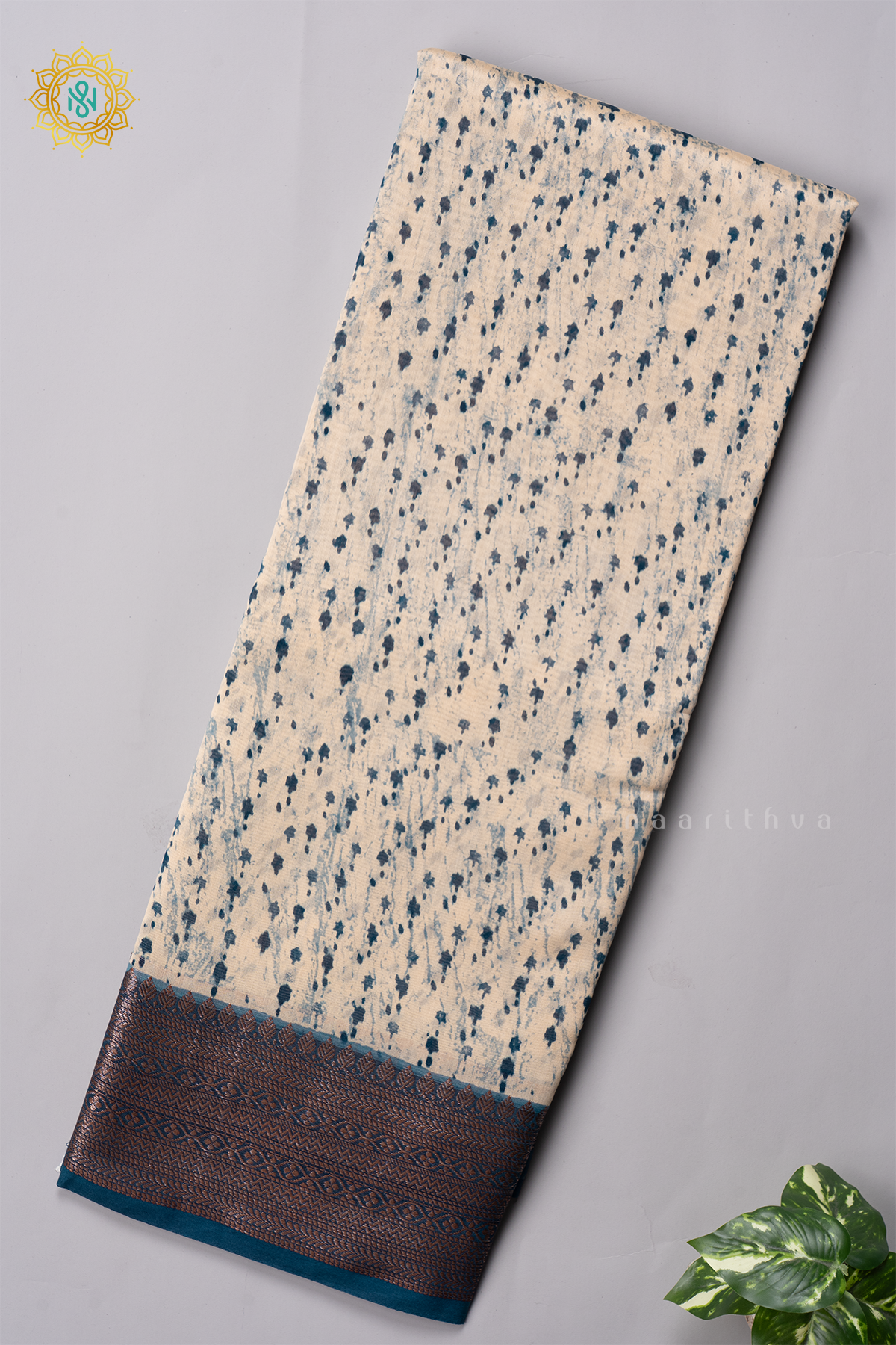 INDIGO WITH RED - CHANDERI SLK COTTON