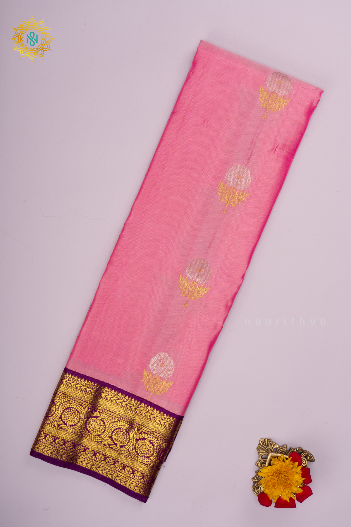 LIGHT PINK WITH PURPLE - PURE KANJIVARAM SILK