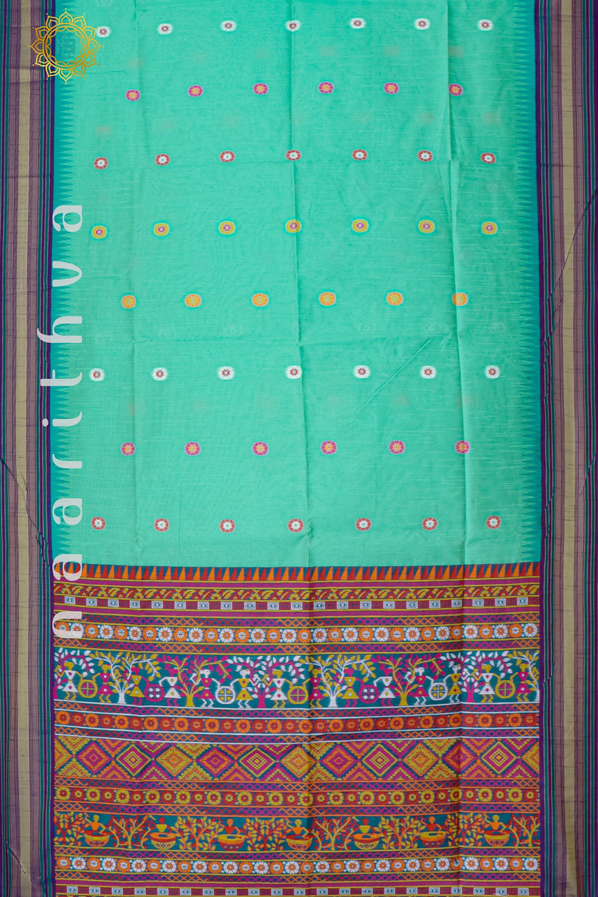 AQUA GREEN WITH BLUE - POLY COTTON