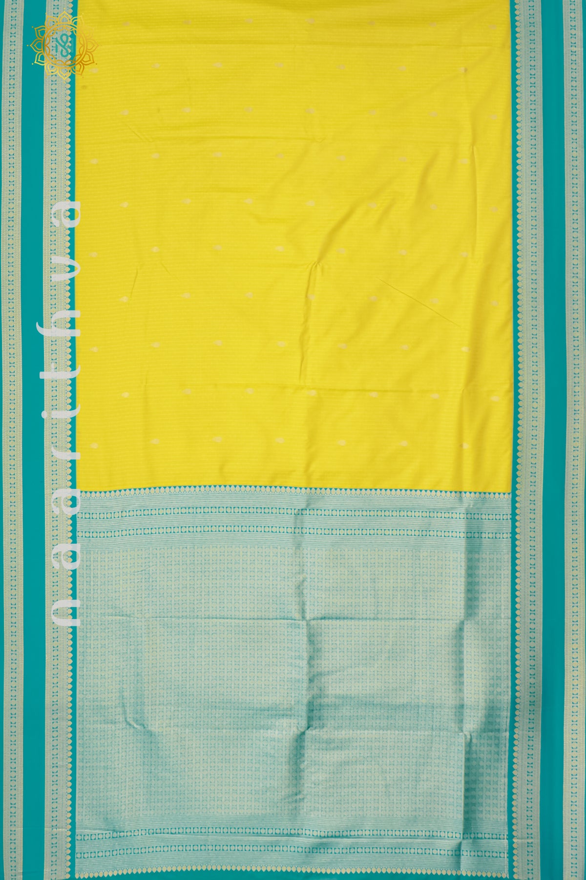 YELLOW WITH AQUA BLUE - SEMI SILK