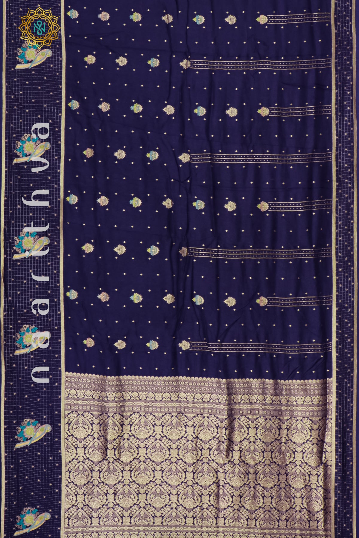 NAVY BLUE WITH GREEN - DOLA SILK