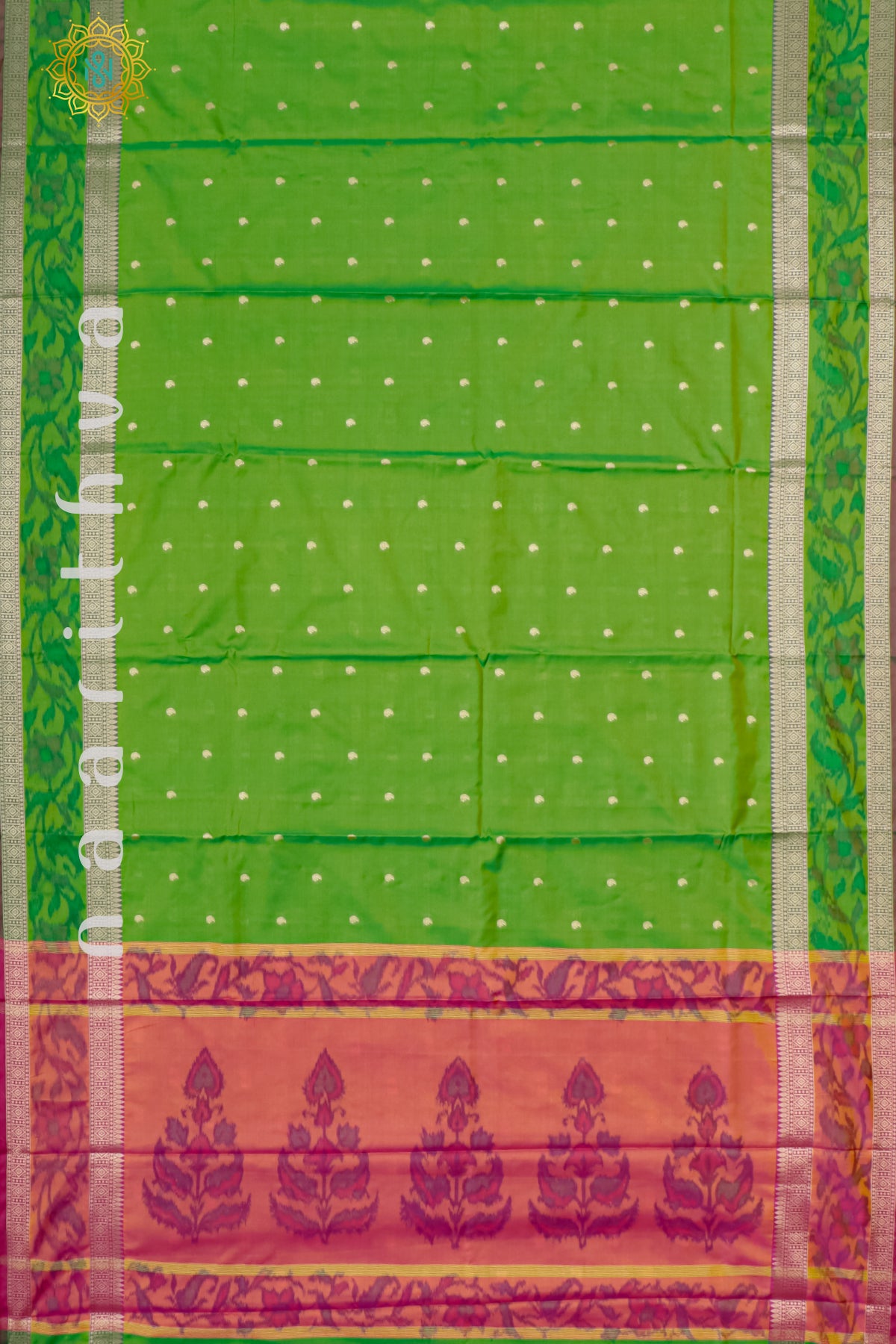 PARROT GREEN WITH PINK - SEMI KANCHI