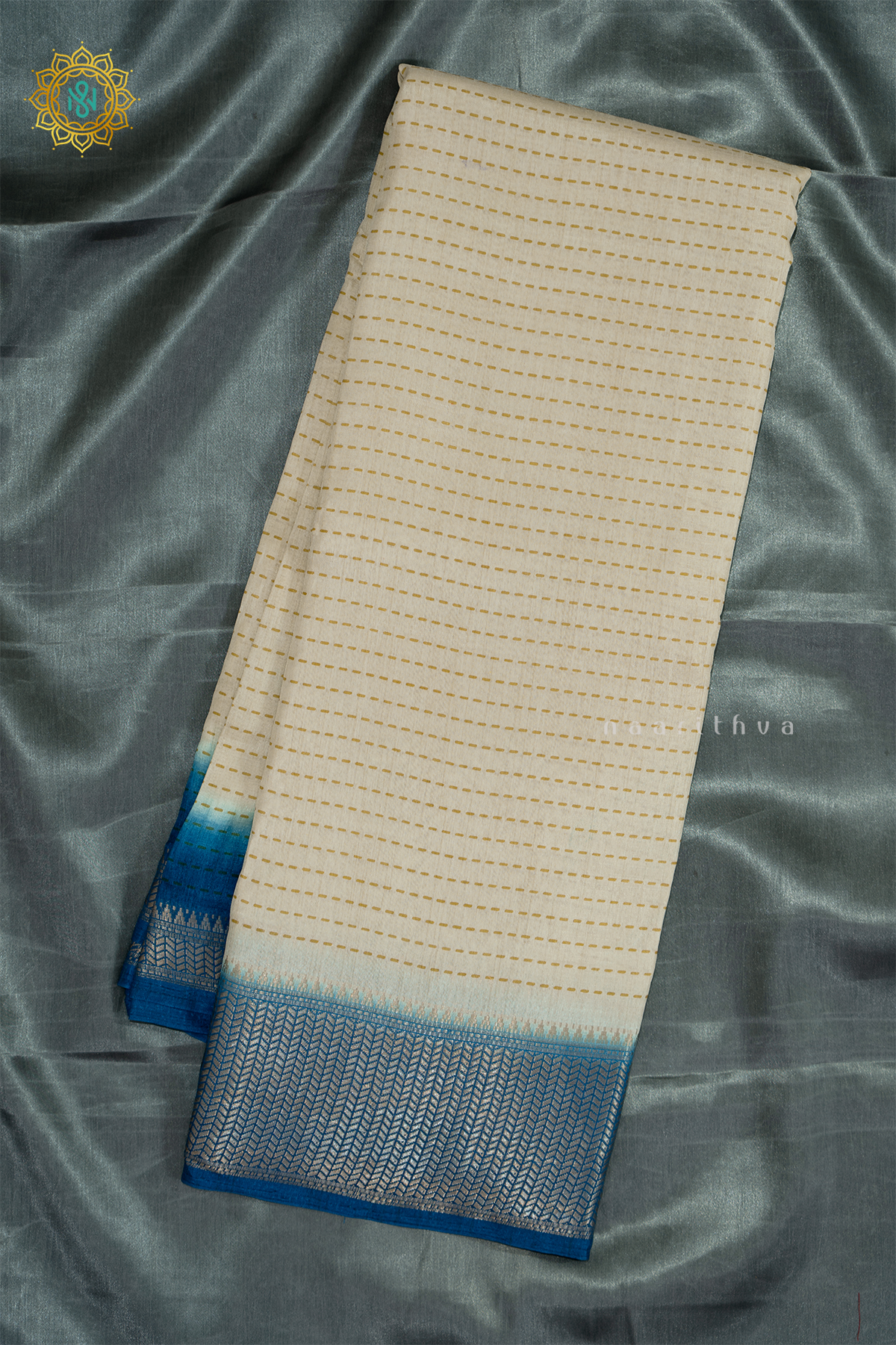 WHITE WITH PEACOCK BLUE - DOLA SILK