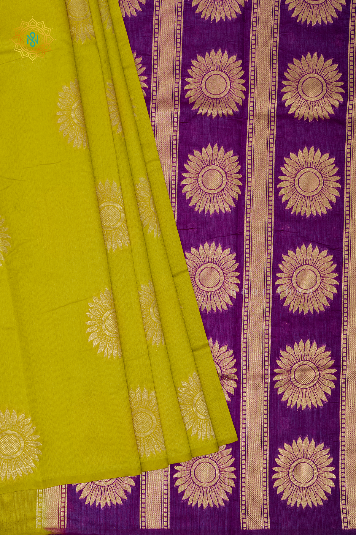 LEMON YELLOW WITH PURPLE - SEMI RAW SILK