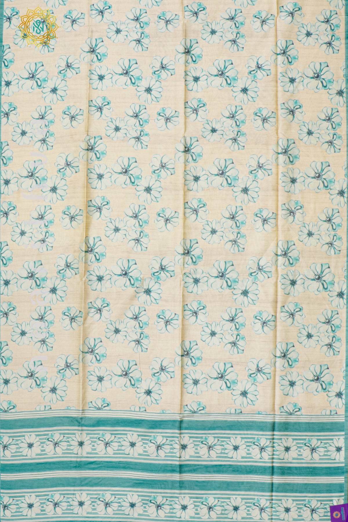 BIEGE WITH AQUA GREEN - SEMI TUSSAR SILK