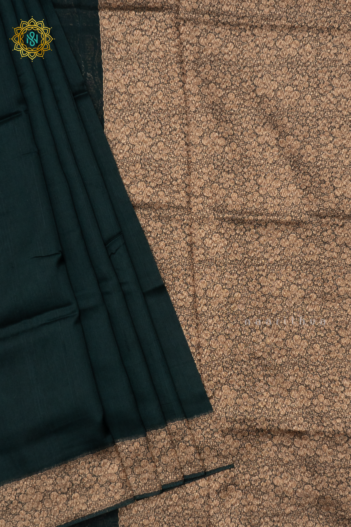 BOTTLE GREEN - SEMI TUSSAR SILK