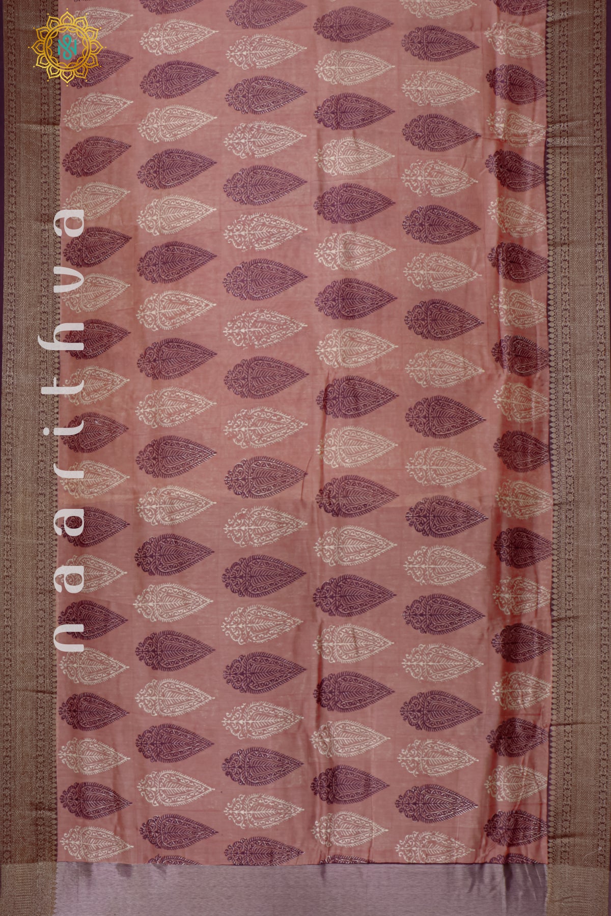 PEACH WITH MAROON - CHANDERI SILK COTTON