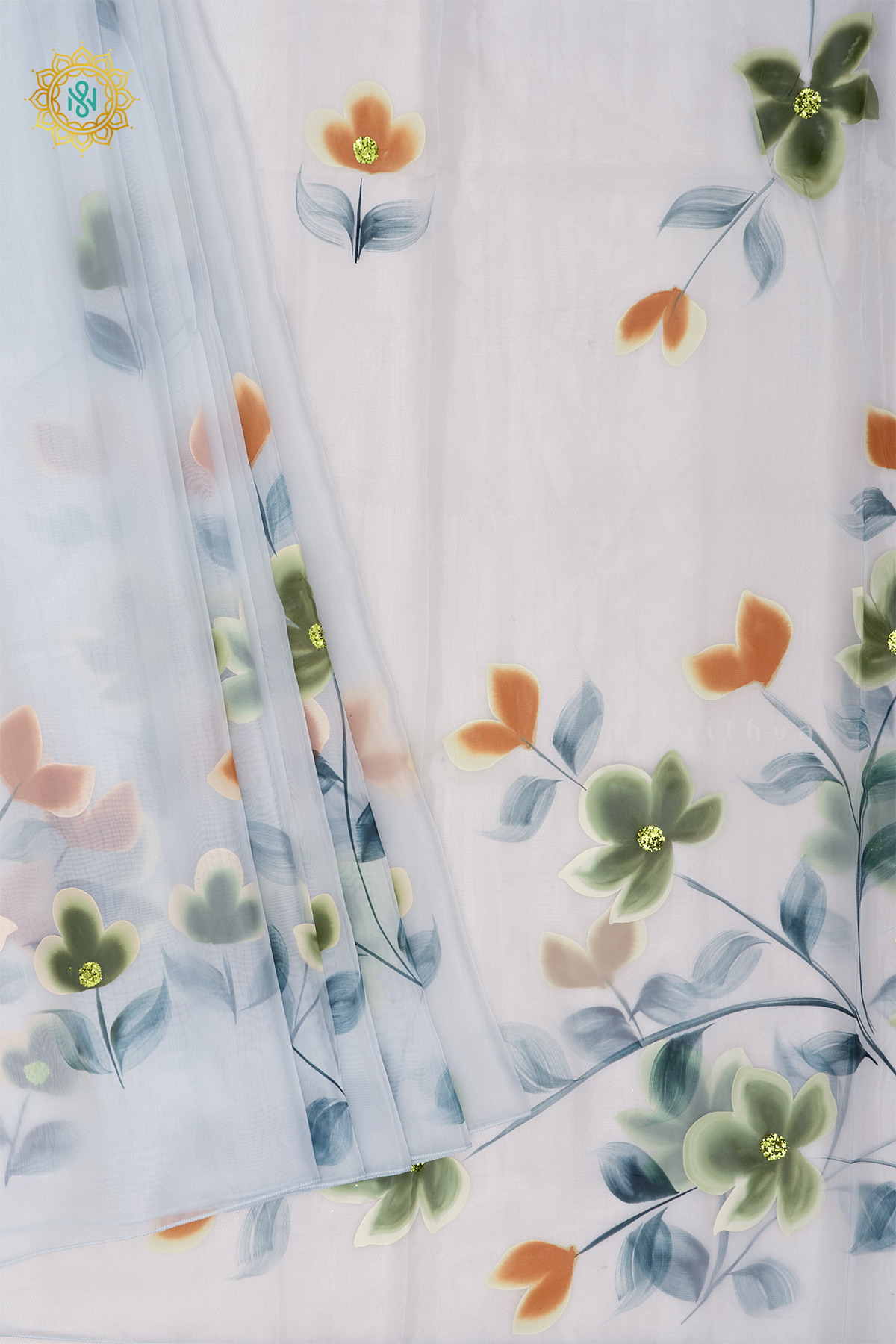AQUA BLUE - ORGANZA HAND PAINTED
