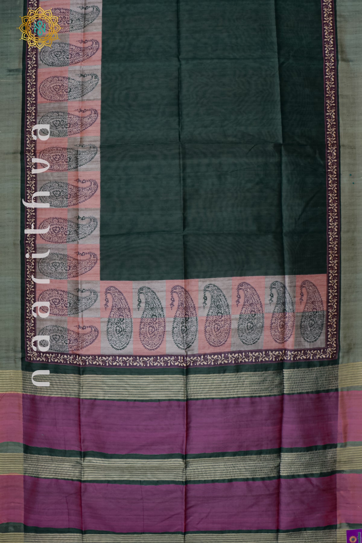 BOTTLE GREEN WITH MAGENTA - SEMI TUSSAR SILK