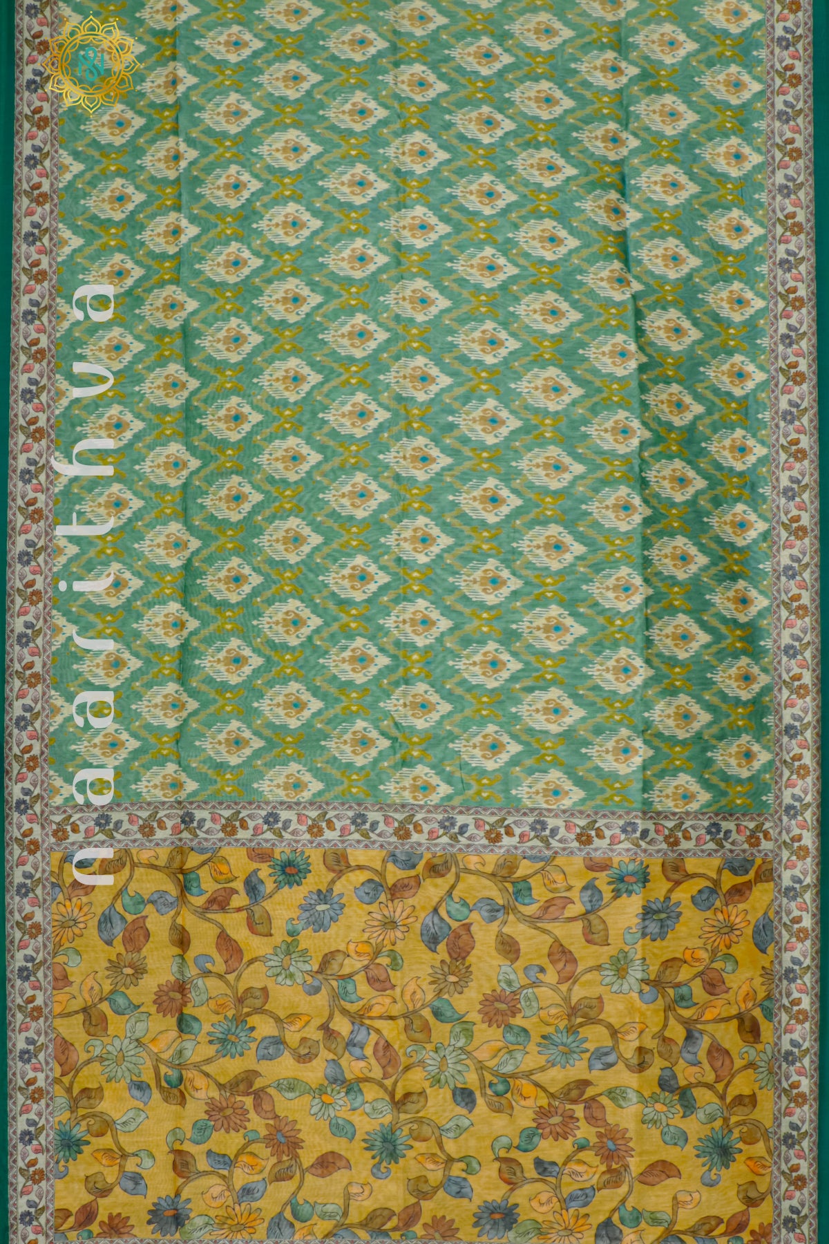 GREEN WITH YELLOW - CHANDERI SILK COTTON