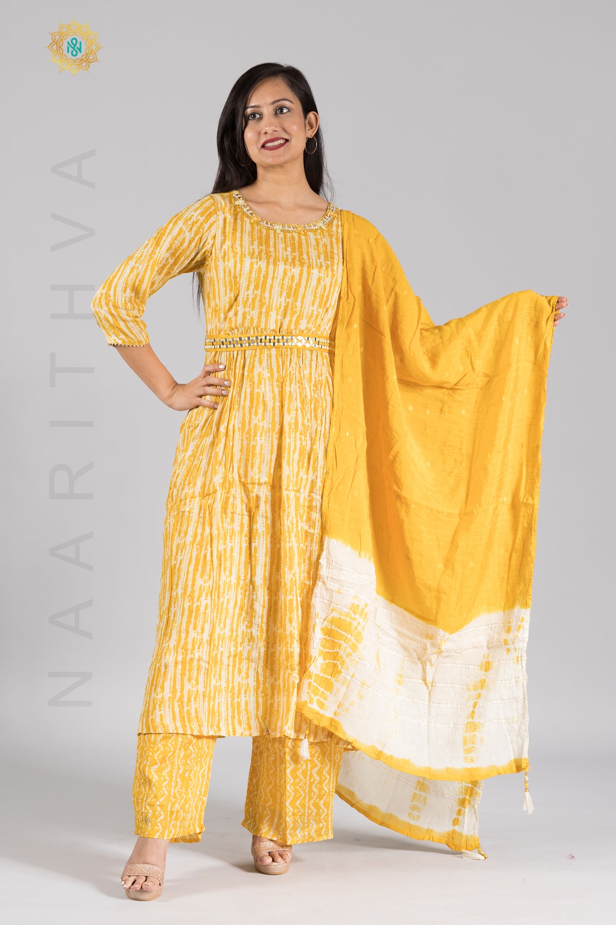 YELLOW & WHITE - PARTY WEAR NAYRA CUT SALWAR SUIT WITH PARALLEL CUT PANT & DUPATTA