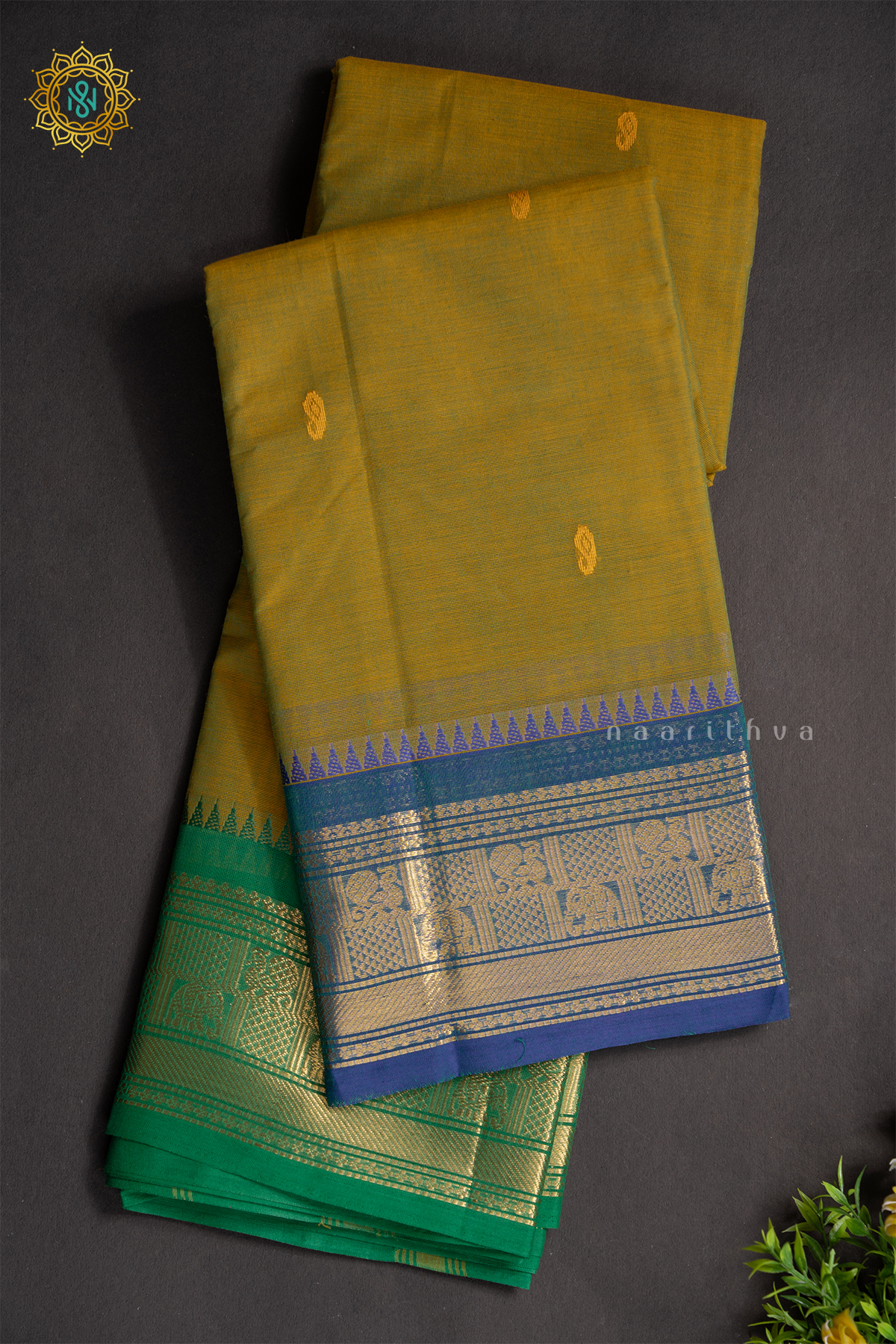 LIGHT GREEN WITH BLUE & GREEN - CHETTINAD COTTON