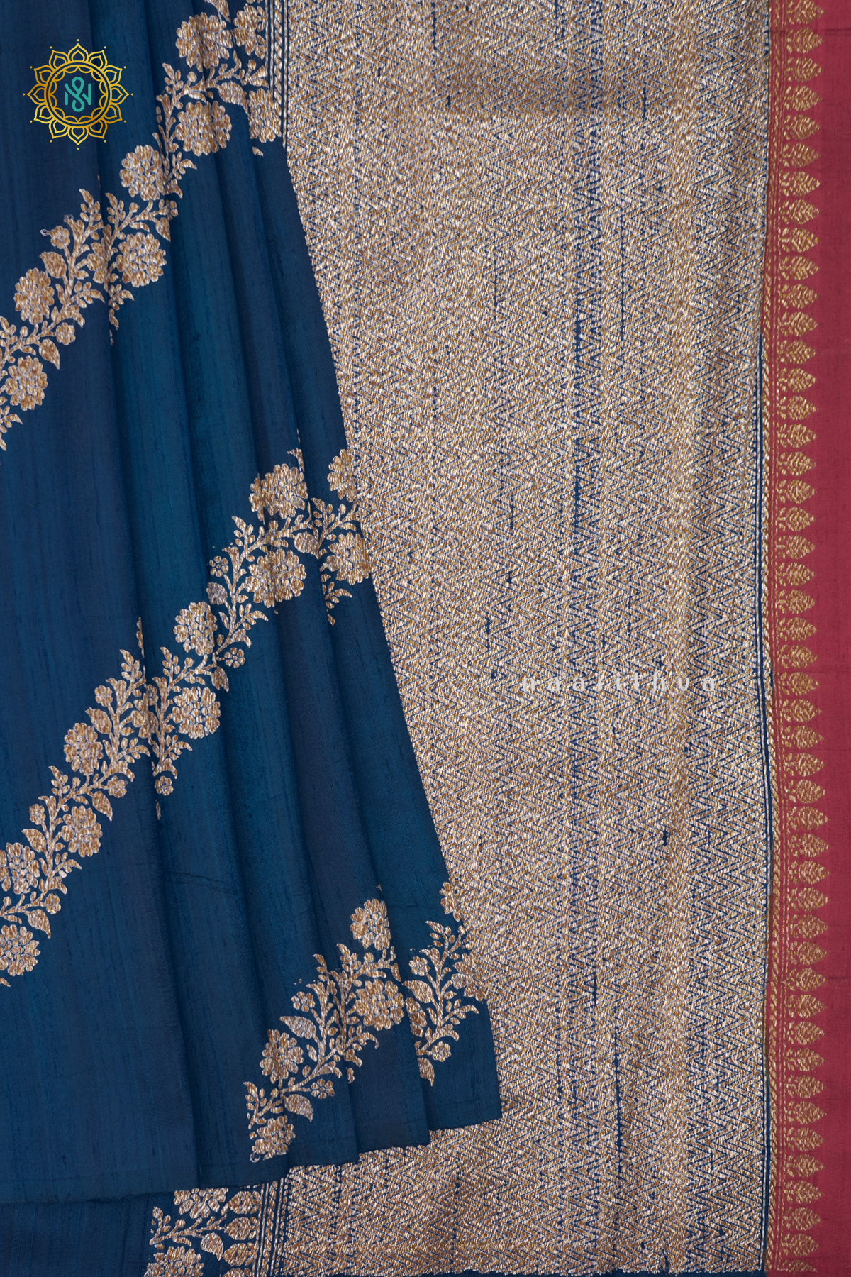 GERMAN BLUE WITH RED - PURE BANARASI RAW SILK