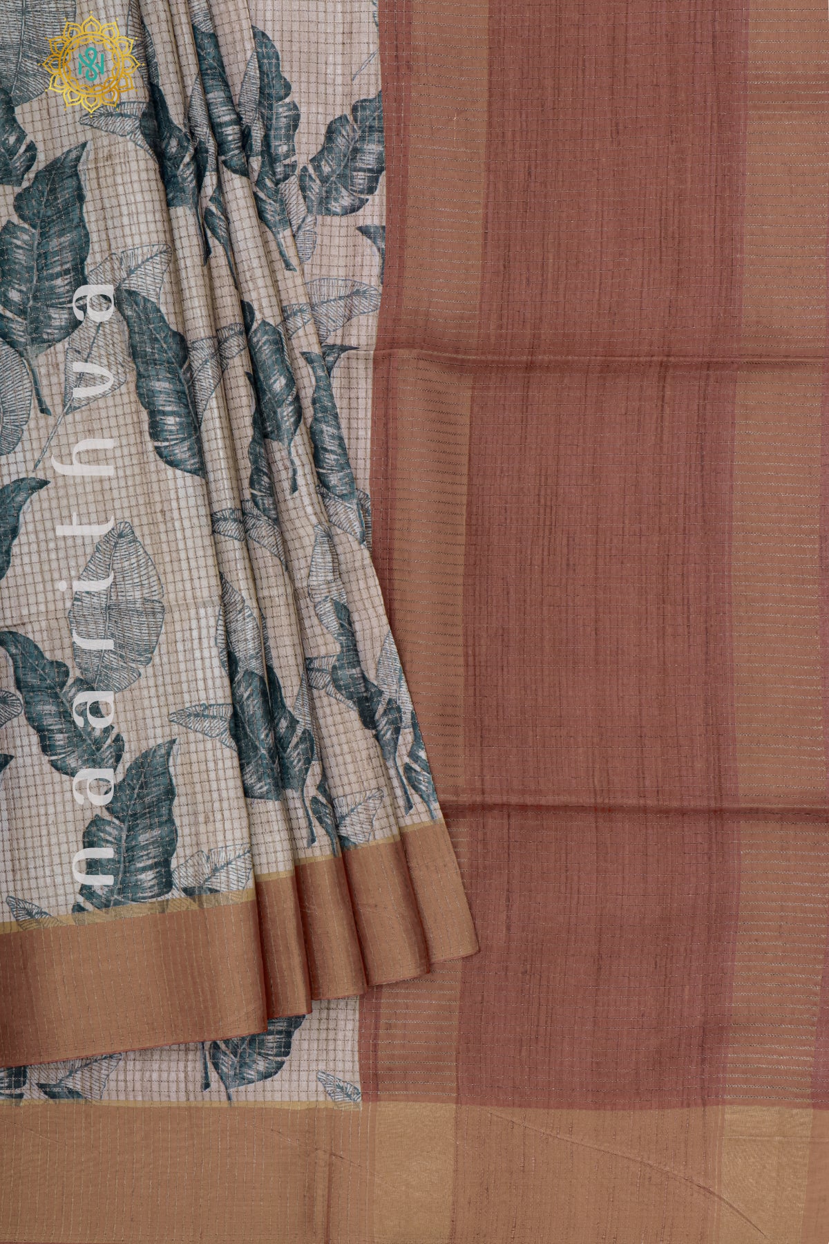 BEIGE WITH MAROON - SEMI TUSSAR SILK