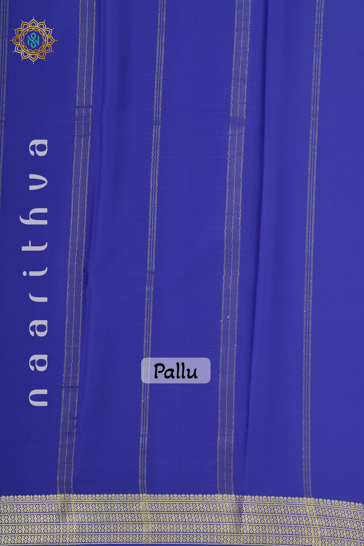 GREYISH BLUE WITH ROYAL BLUE - PURE MYSORE CREPE SILK