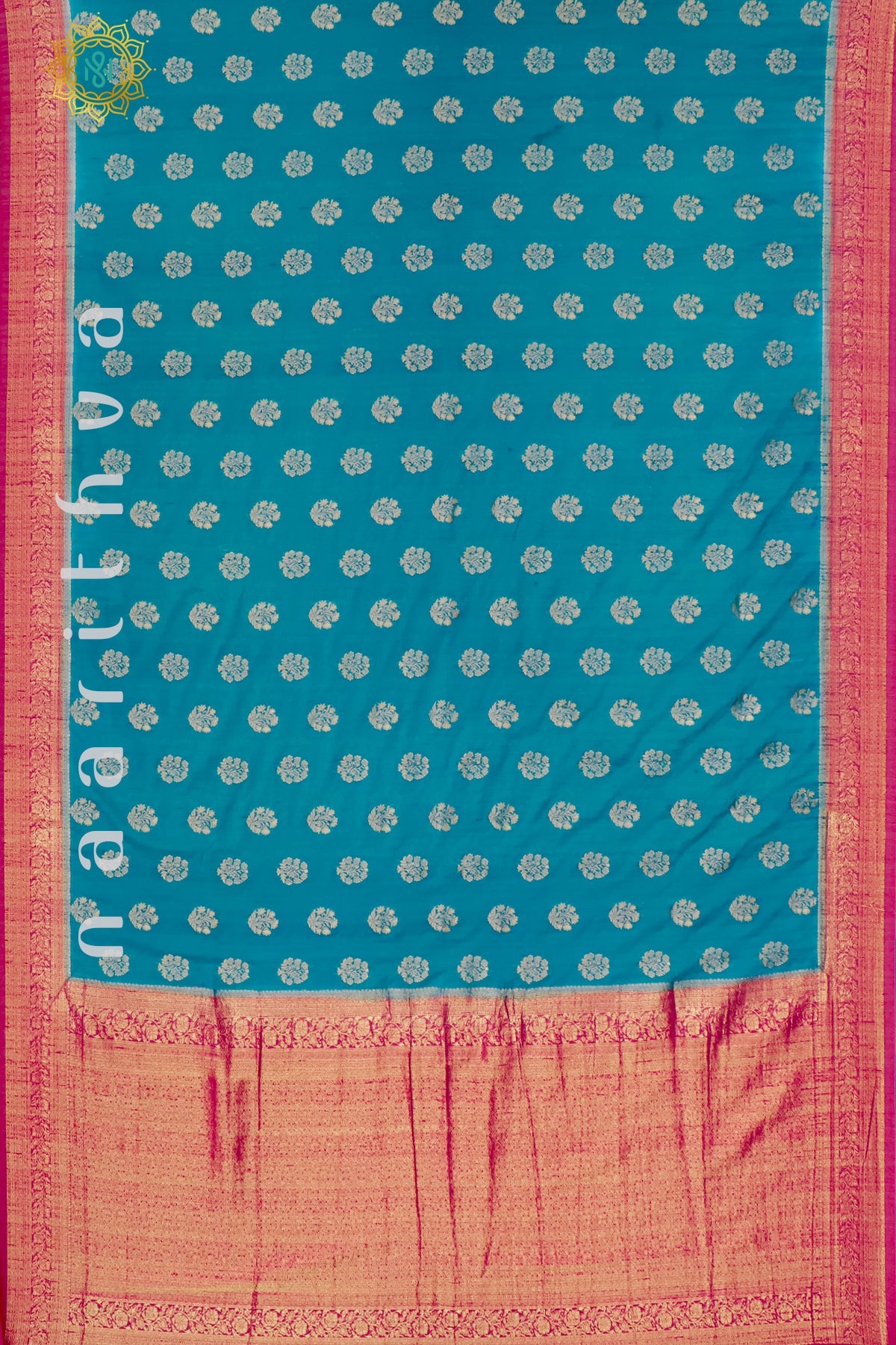 SKY BLUE WITH PINK - SEMI CREPE GEORGETTE