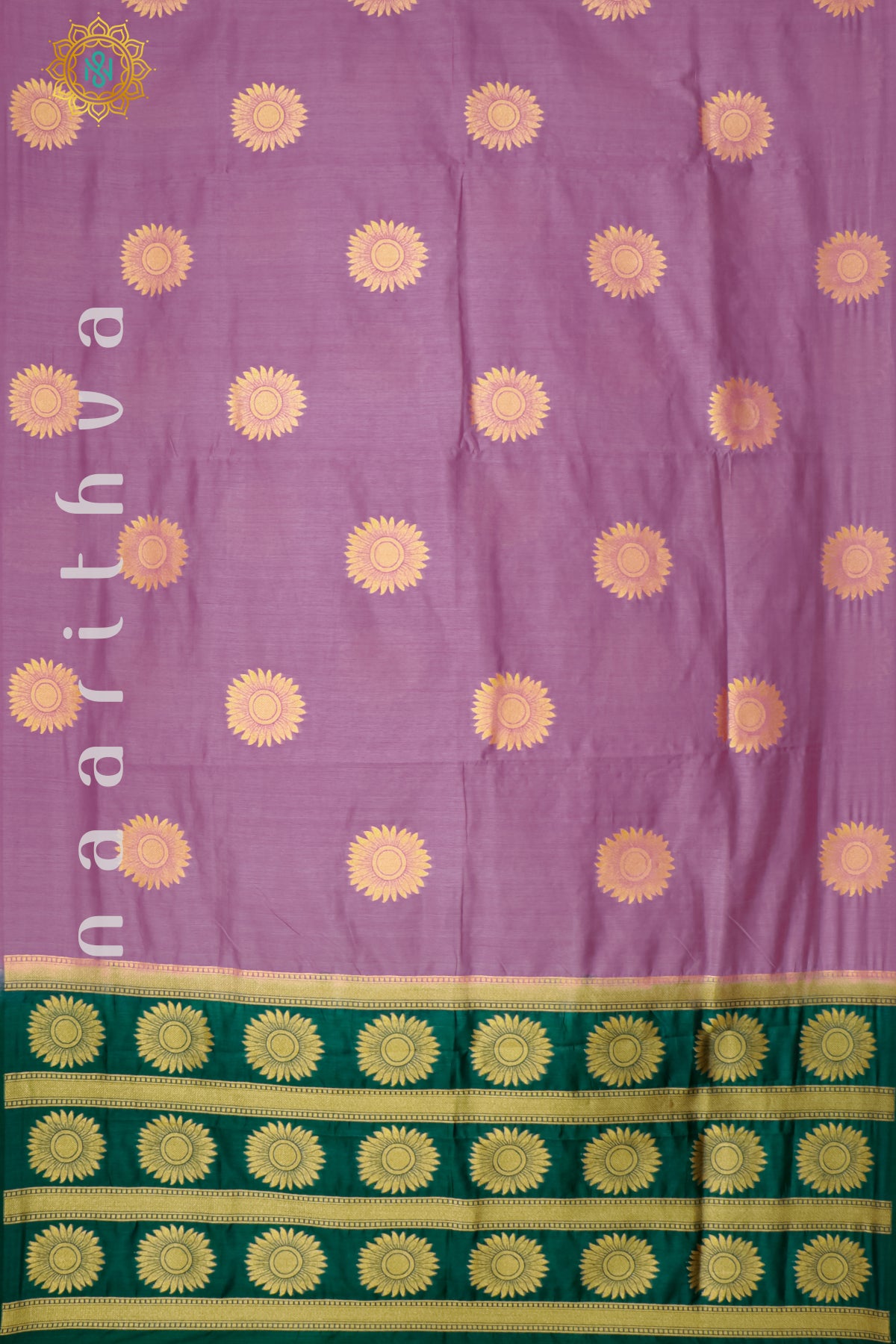 PINKISH LAVENDER WITH GREEN - SILK COTTON