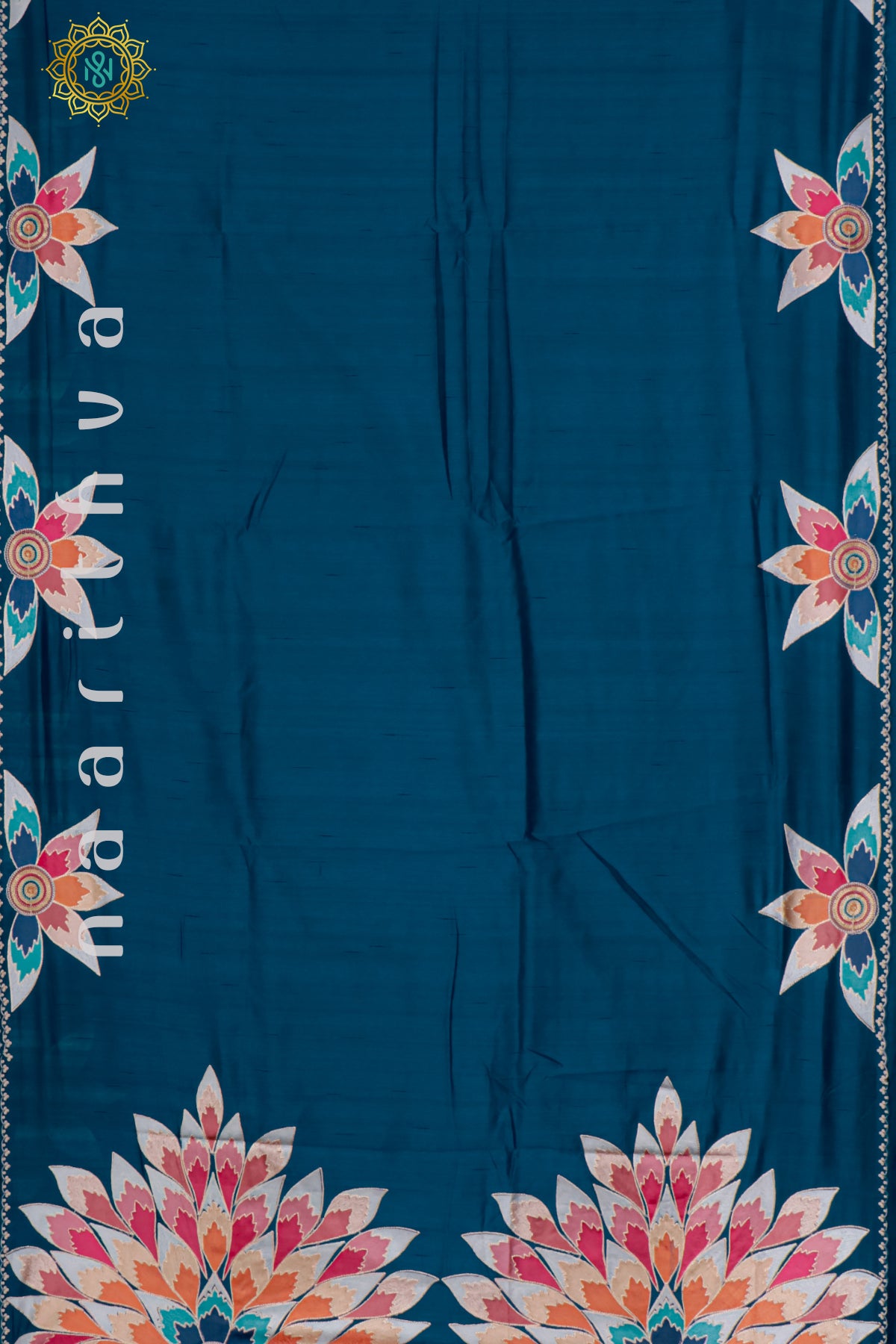 PEACOCK BLUE - SEMI TUSSAR SILK WITH EMBROIDERY