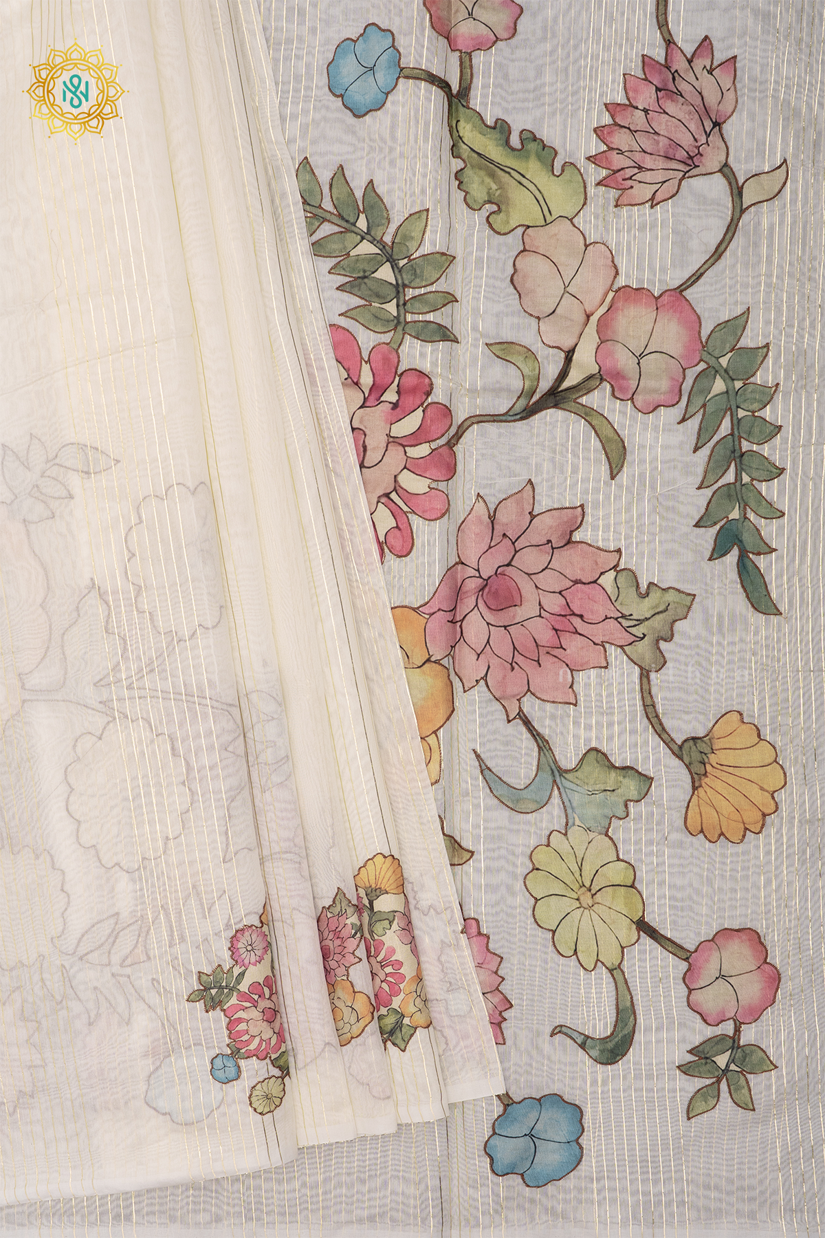 WHITE - CHANDERI COTTON WITH APPLIQUE WORK