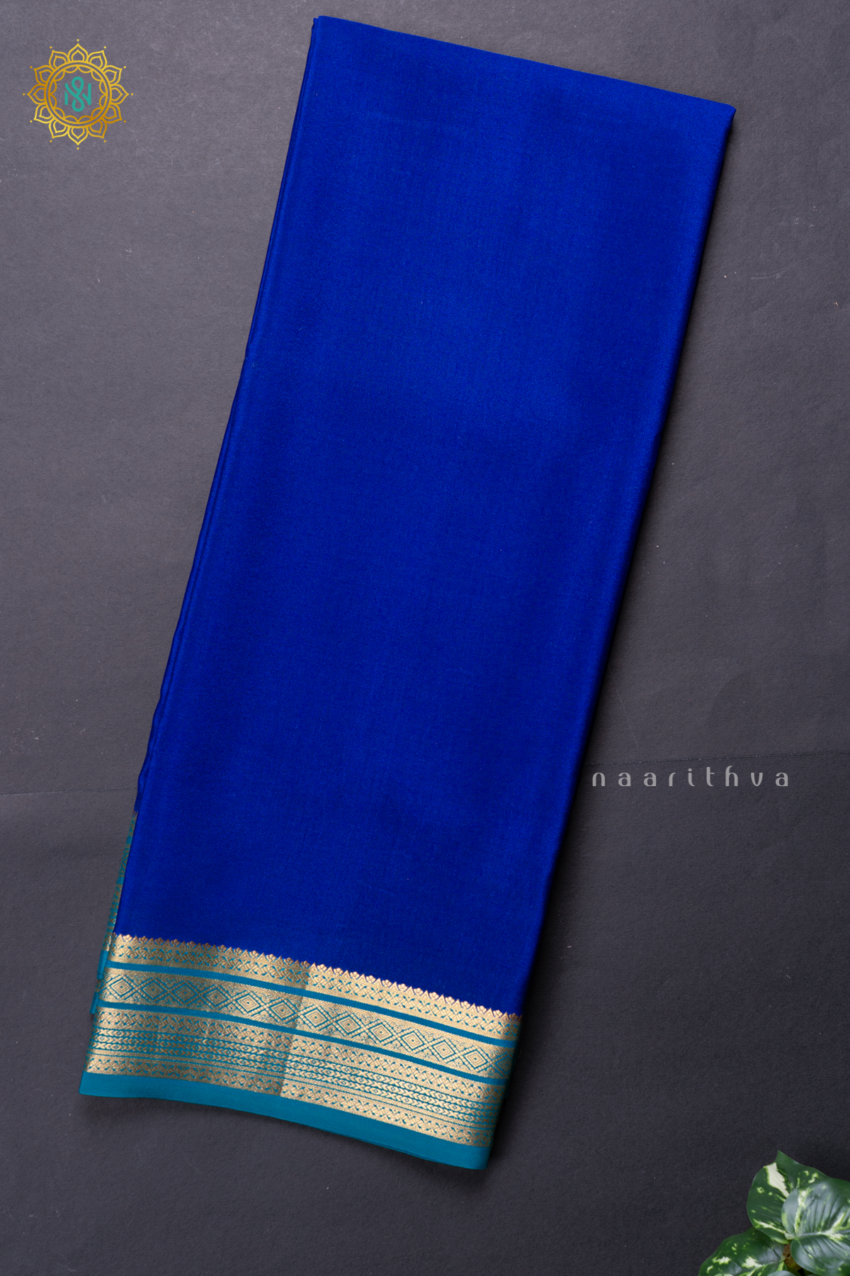 ROYAL BLUE WITH SKY BLUE - PURE MYSORE CREPE SILK