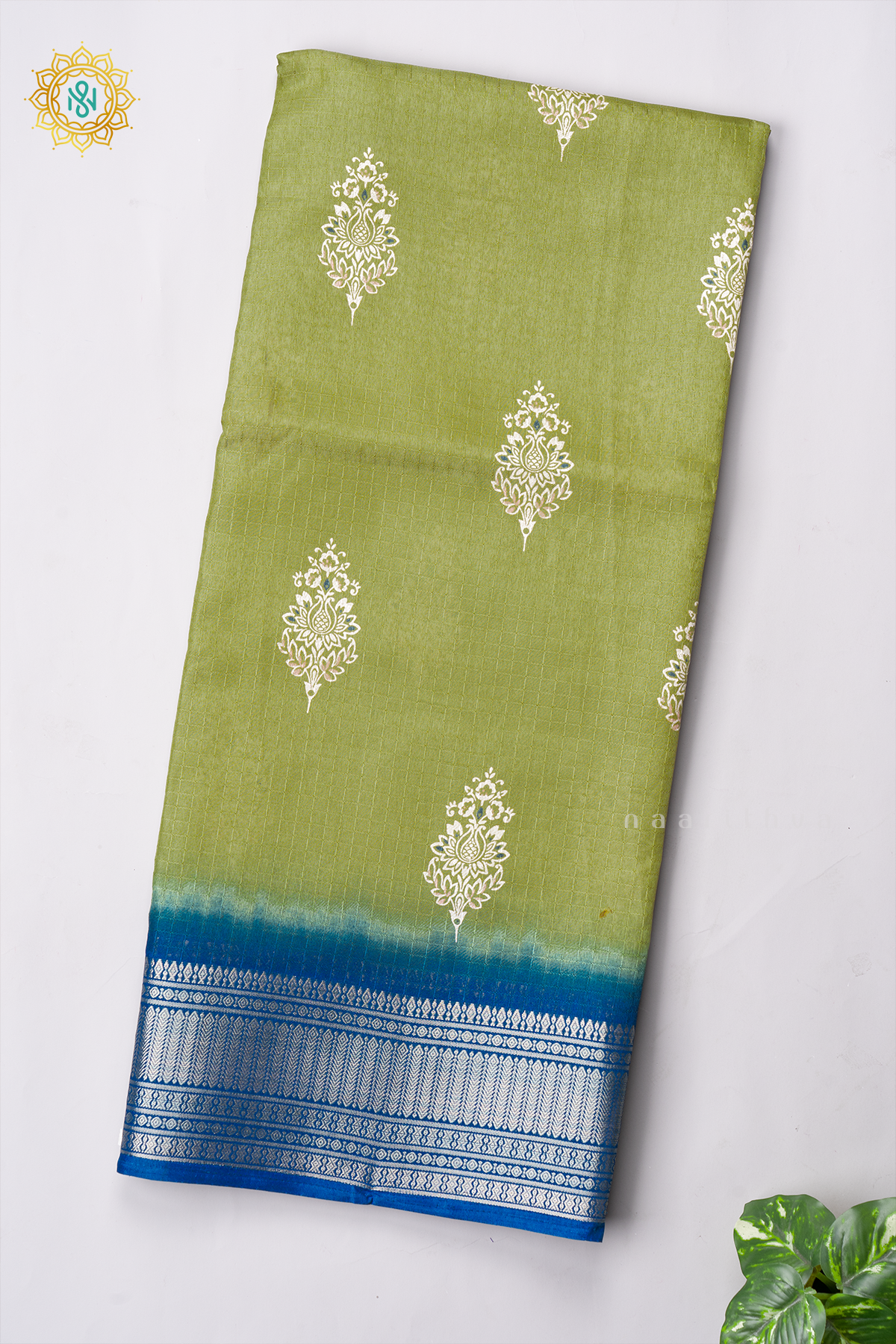 PARROT GREEN WITH TEAL BLUE - DOLA SILK