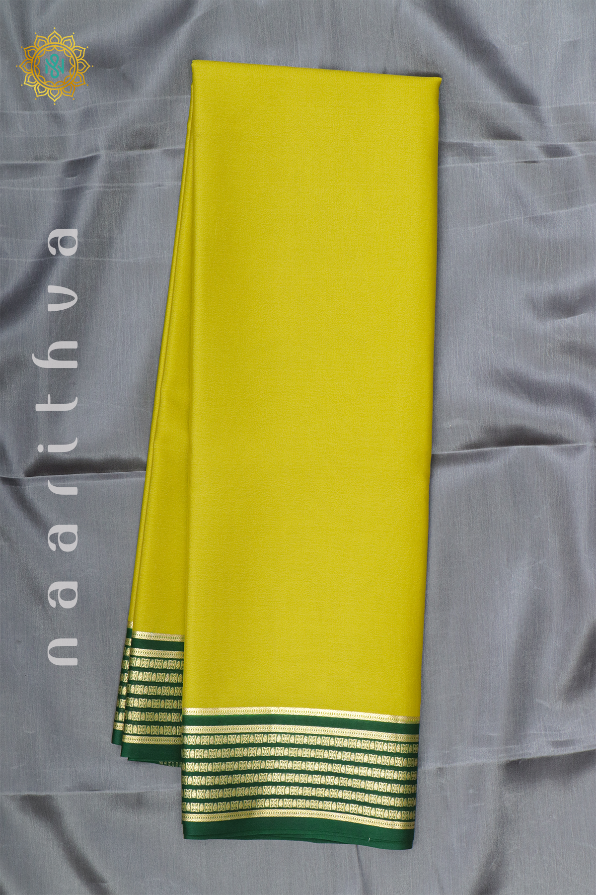 PARROT GREEN WITH BOTTLE GREEN - PURE MYSORE CREPE SILK