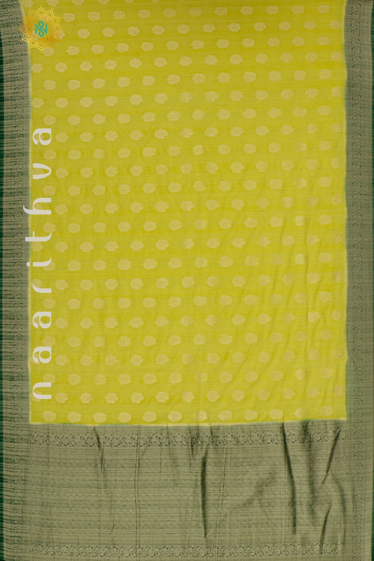 LIGHT YELLOW WITH BOTTLE GREEN - SEMI CREPE GEORGETTE