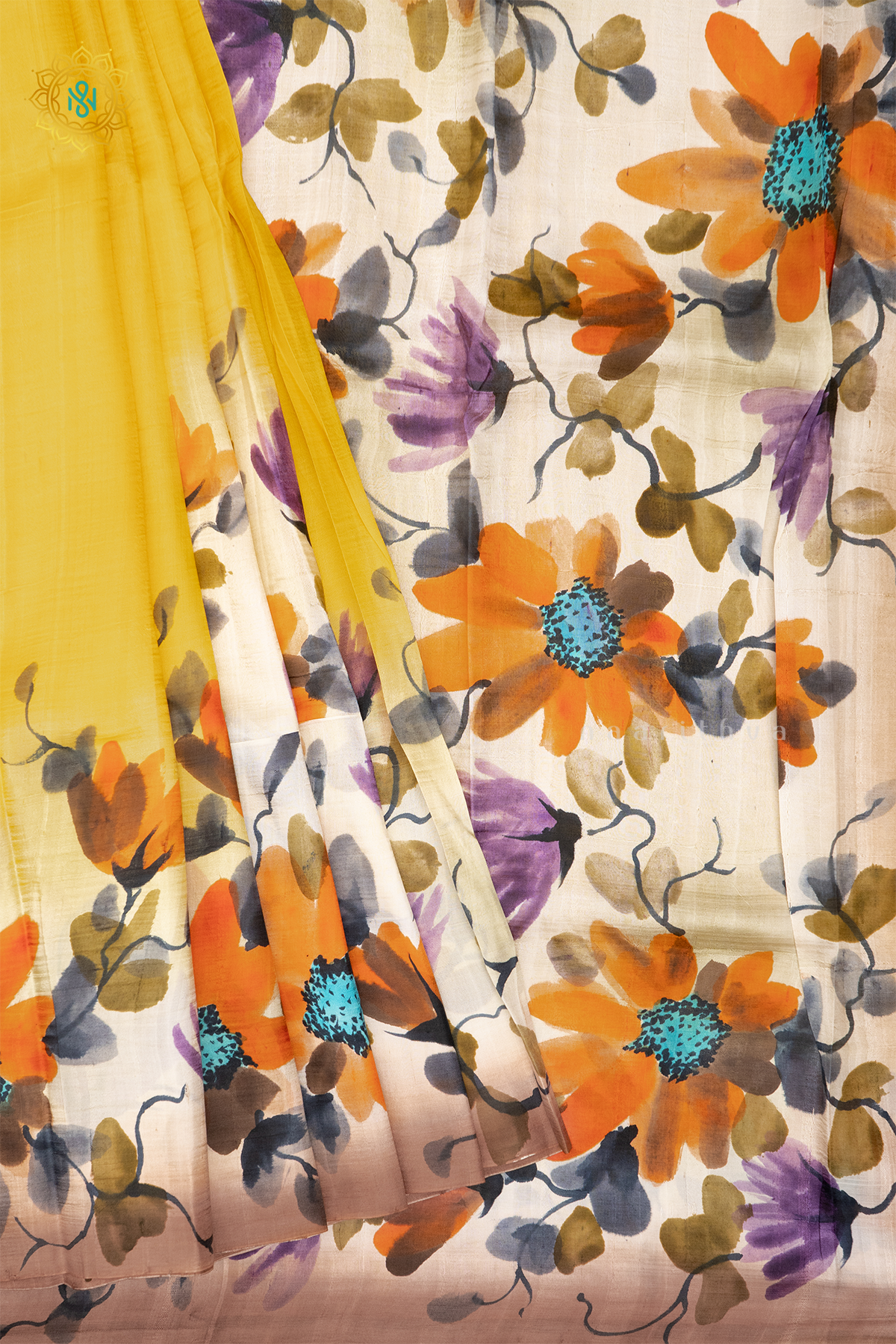 YELLOW WITH BROWN - PURE MULBERRY SILK