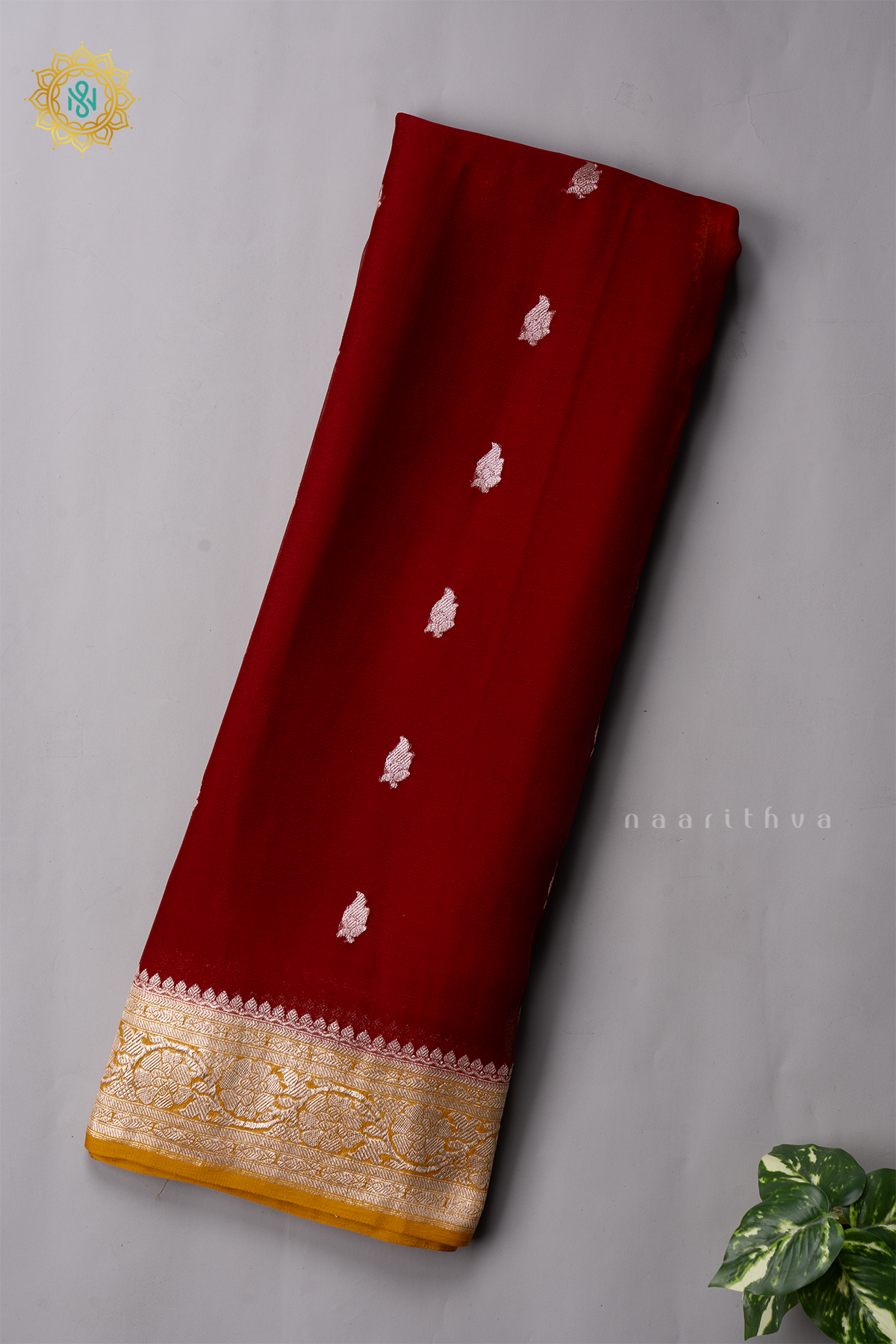 MAROON WITH MUSTARD - PURE BANARASI CHIFFON